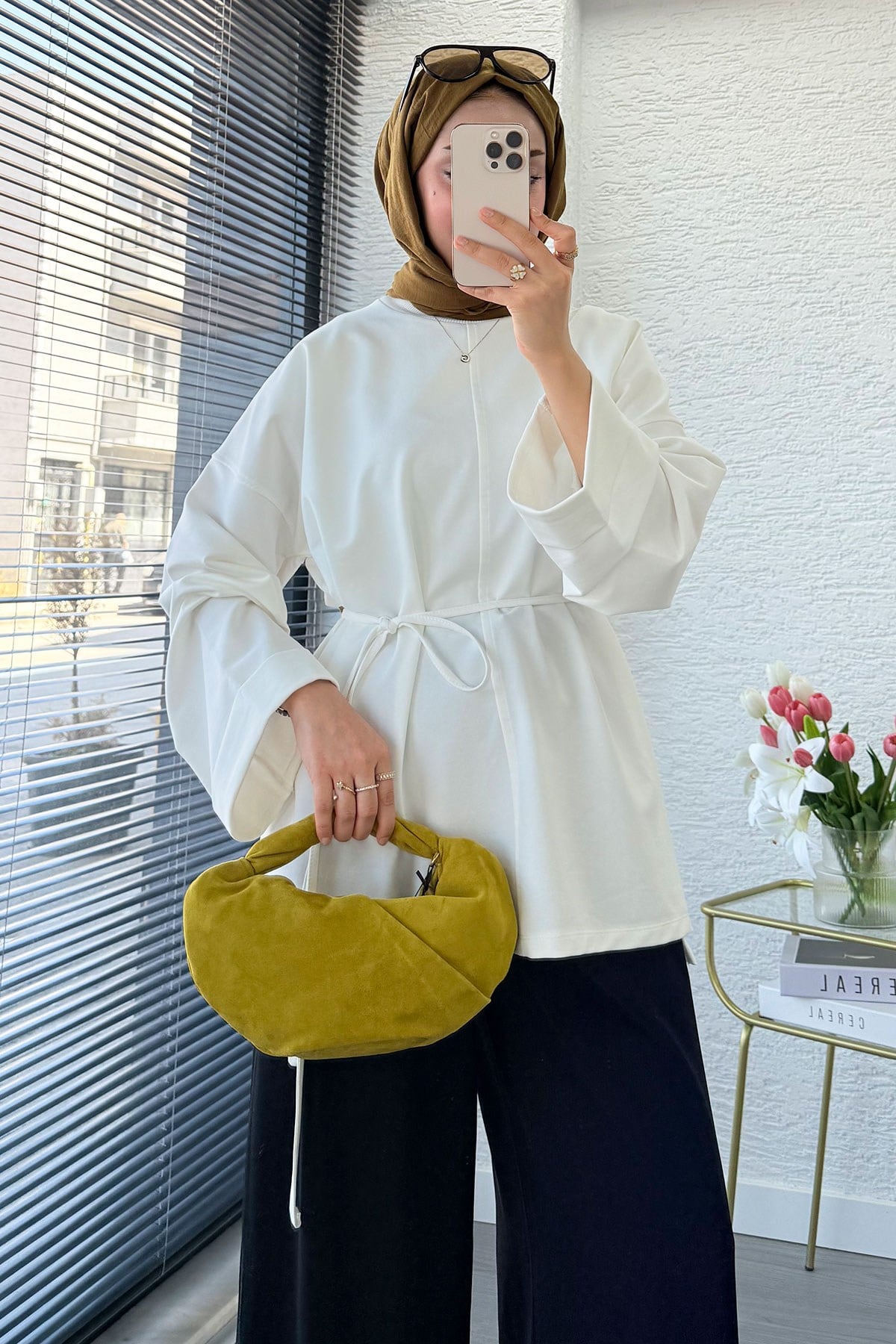 Premıum Yanları Yırtmaç Detaylı Basic Tunik - Ekru