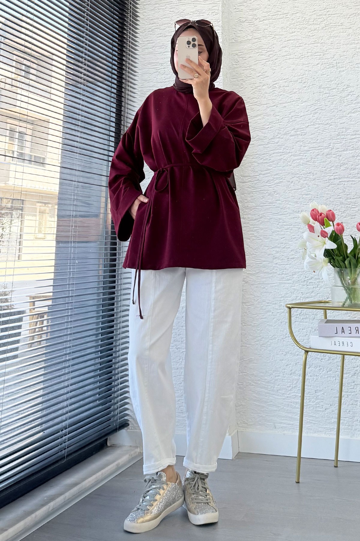 Premıum Yanları Yırtmaç Detaylı Basic Tunik - Bordo