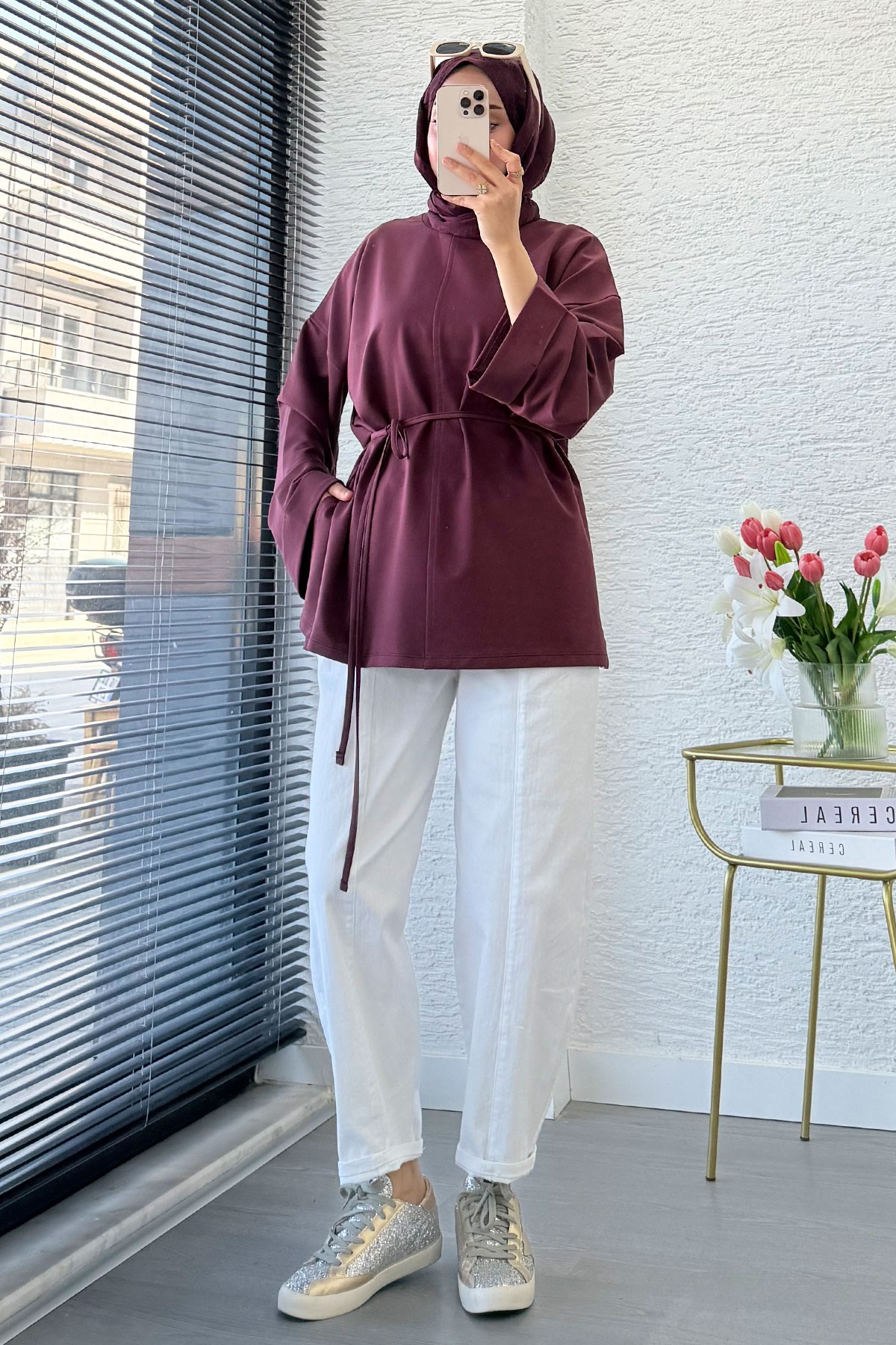 Premıum Yanları Yırtmaç Detaylı Basic Tunik - Mürdüm