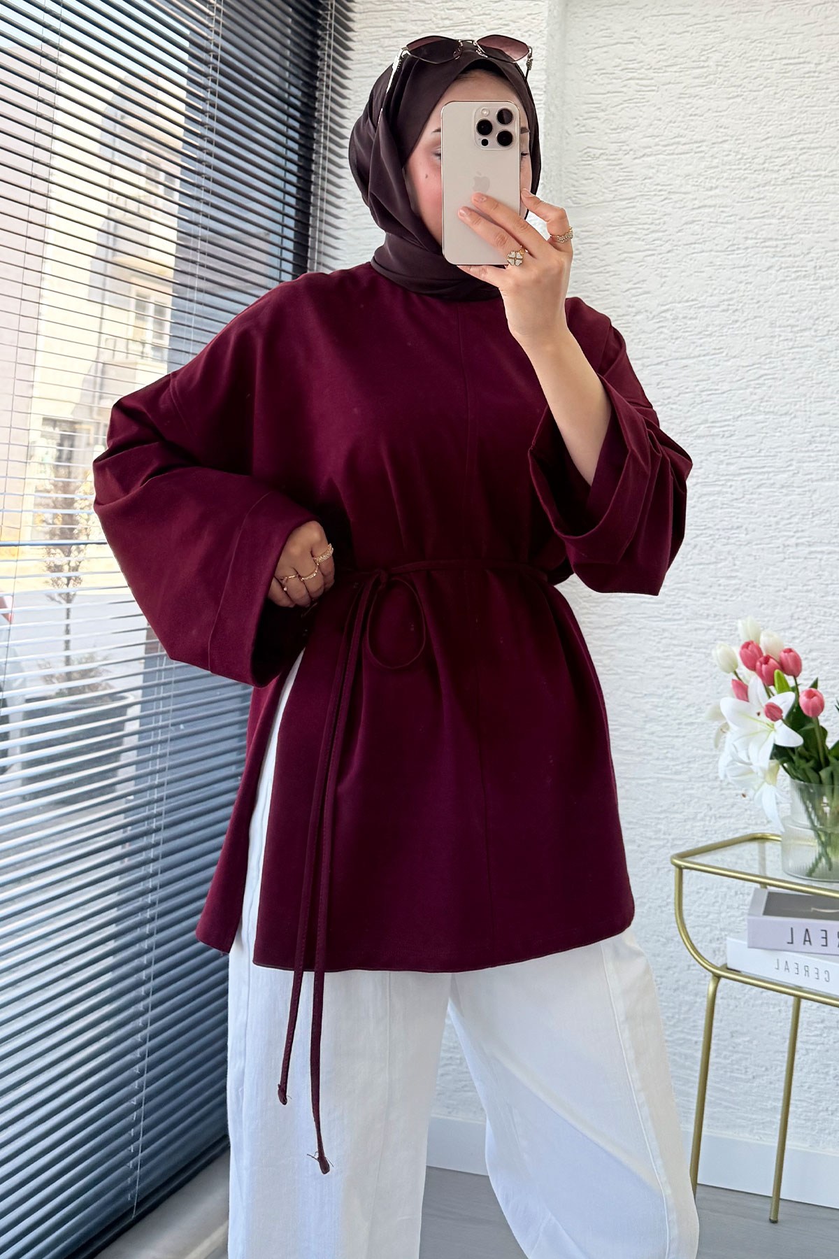 Premıum Yanları Yırtmaç Detaylı Basic Tunik - Bordo