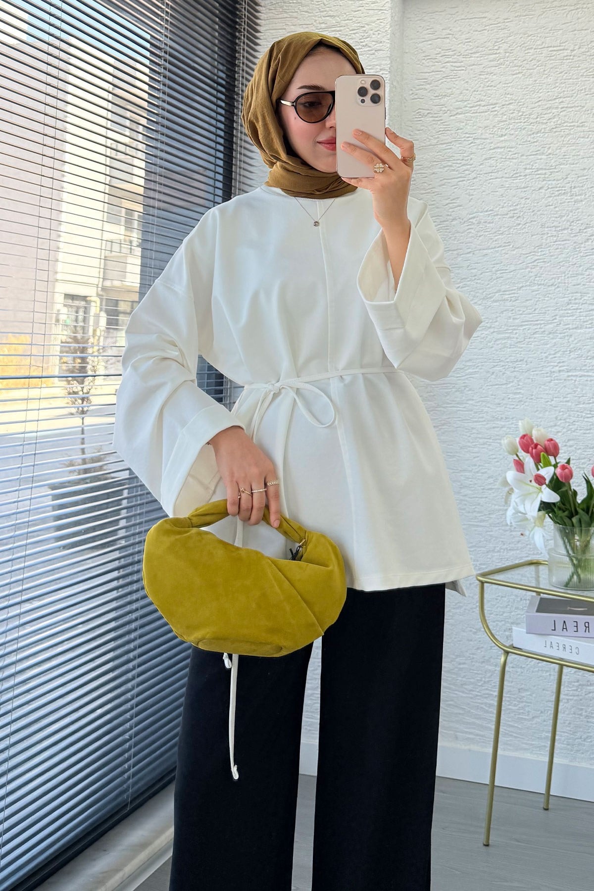 Premıum Yanları Yırtmaç Detaylı Basic Tunik - Ekru
