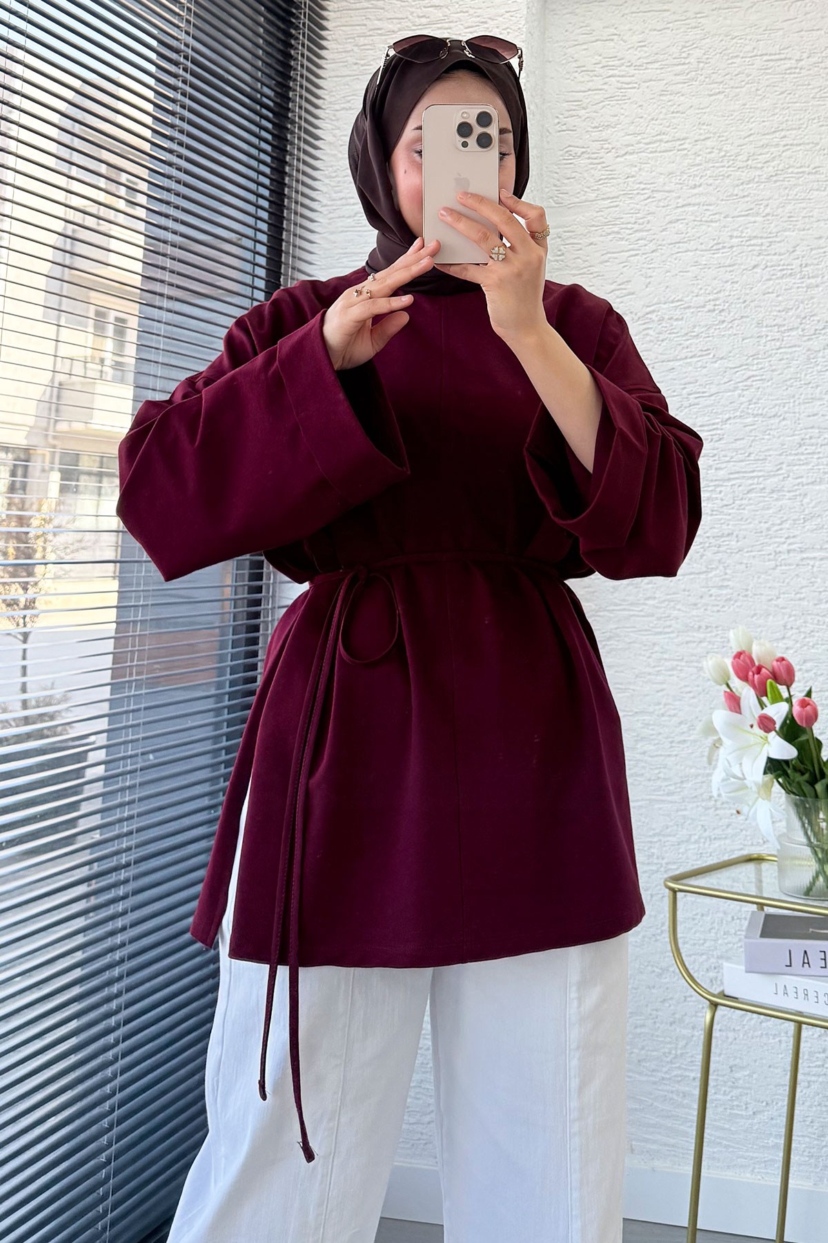 Premıum Yanları Yırtmaç Detaylı Basic Tunik - Bordo