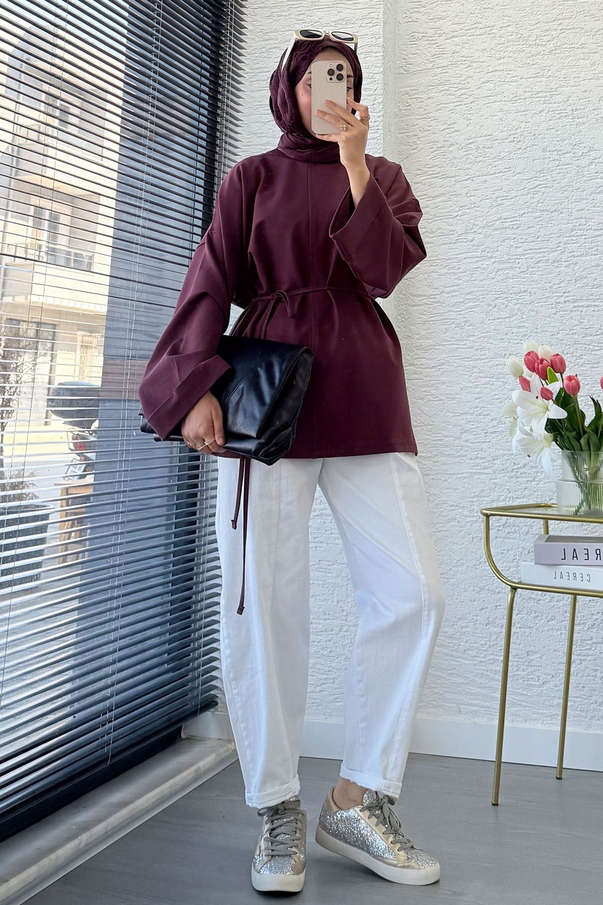 Premıum Yanları Yırtmaç Detaylı Basic Tunik - Mürdüm