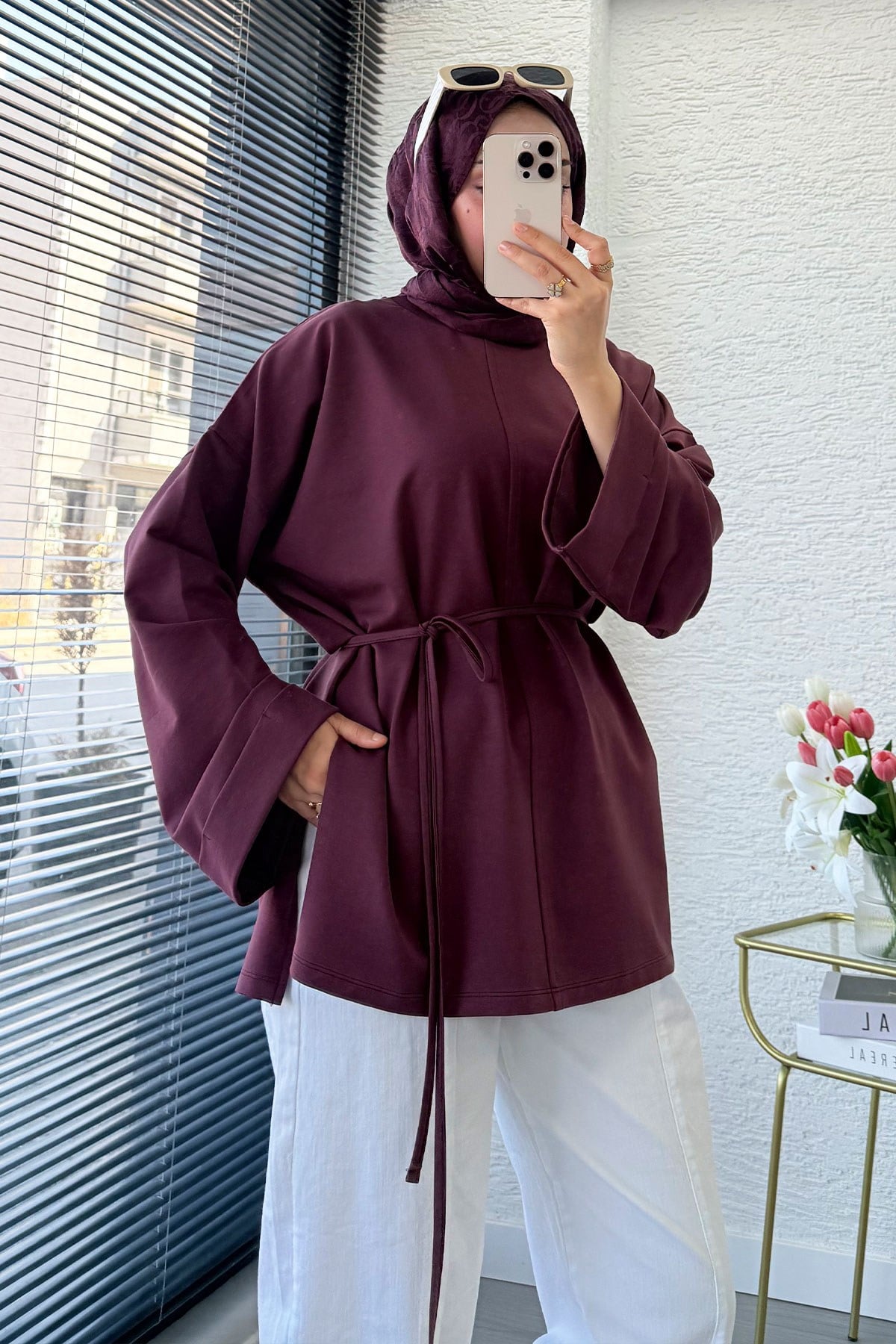 Premıum Yanları Yırtmaç Detaylı Basic Tunik - Mürdüm