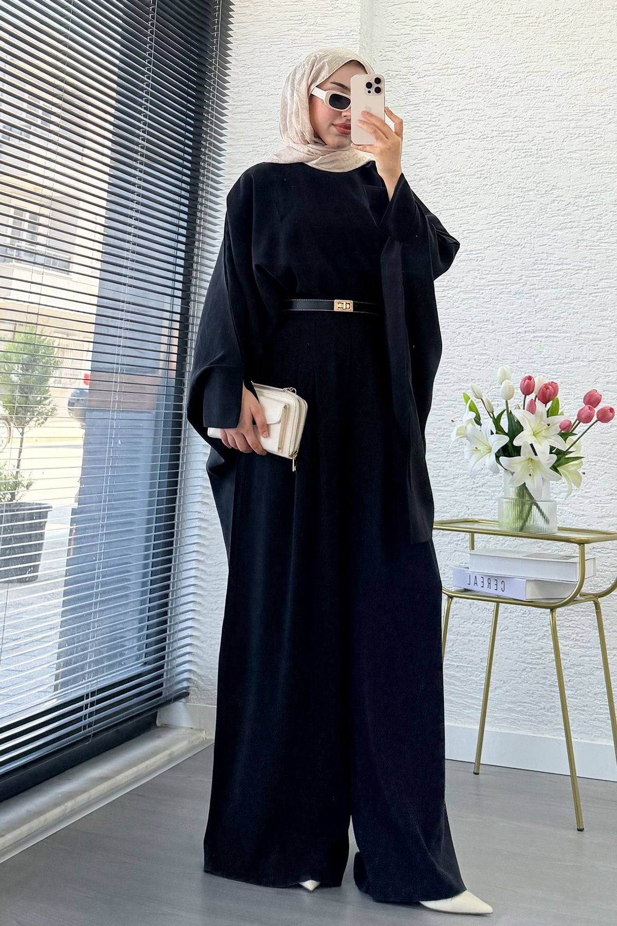 Premium Yarasa Kol Modal Pantolon Takım - Siyah