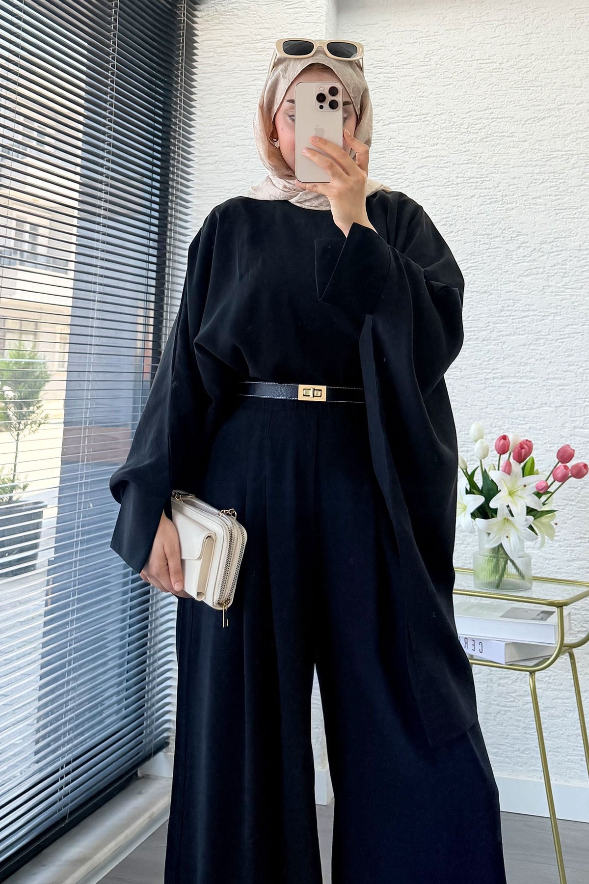 Premium Yarasa Kol Modal Pantolon Takım - Siyah