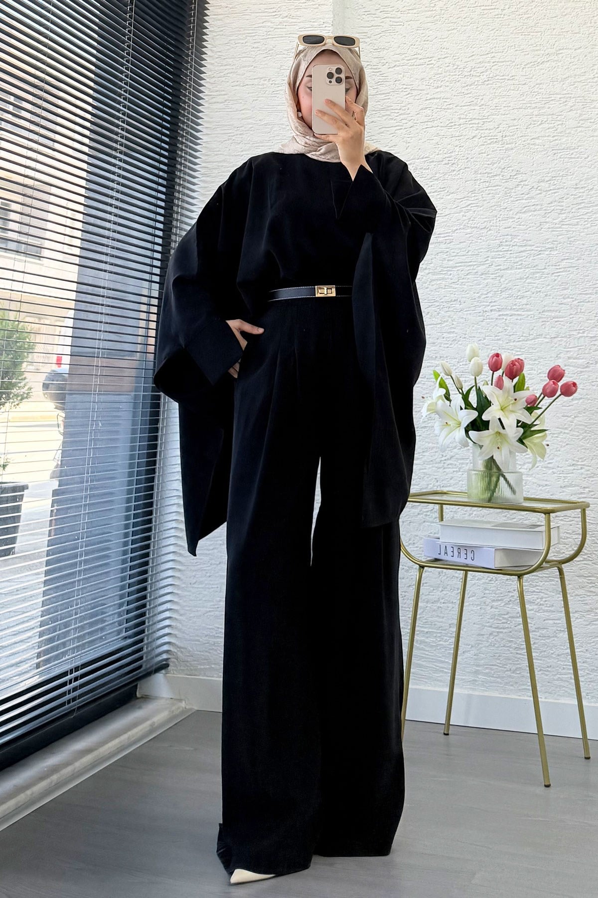 Premium Yarasa Kol Modal Pantolon Takım - Siyah
