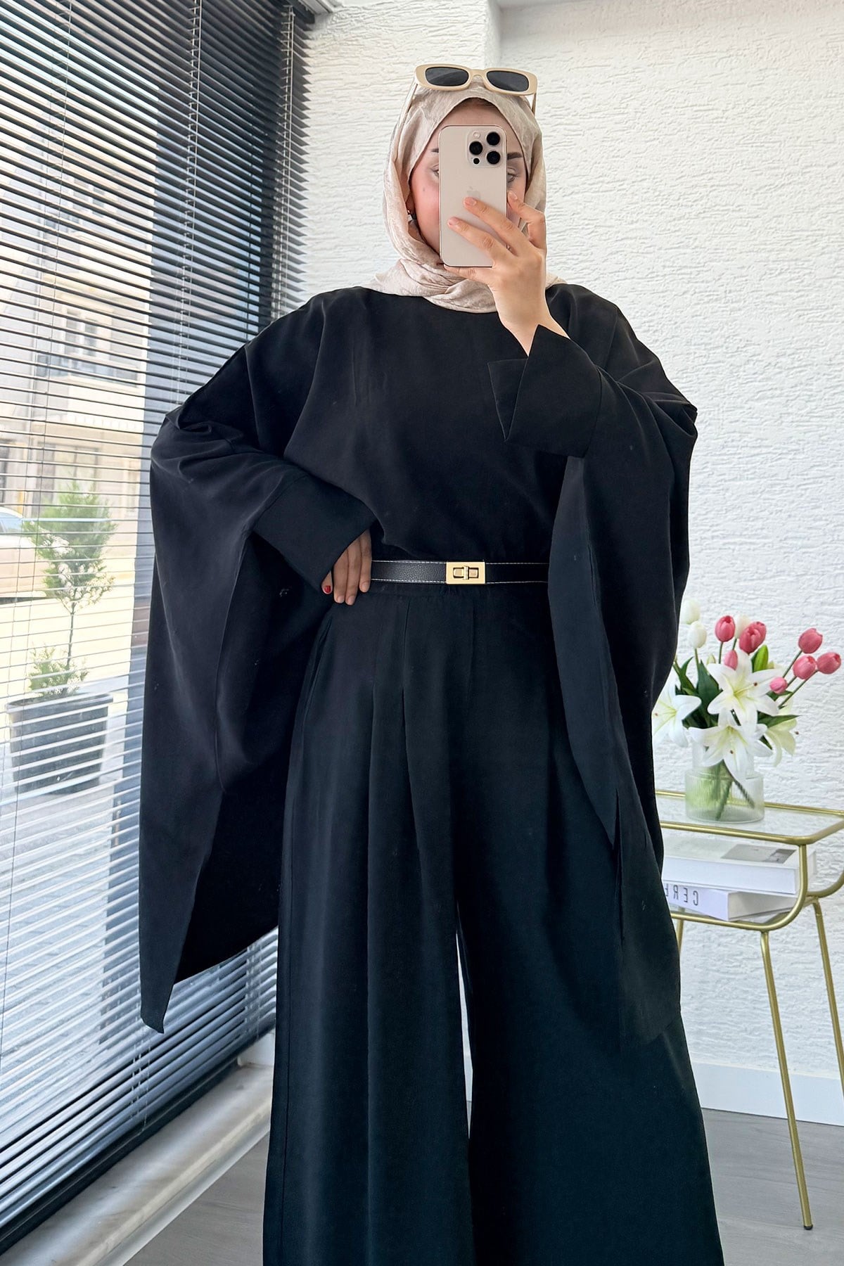Premium Yarasa Kol Modal Pantolon Takım - Siyah
