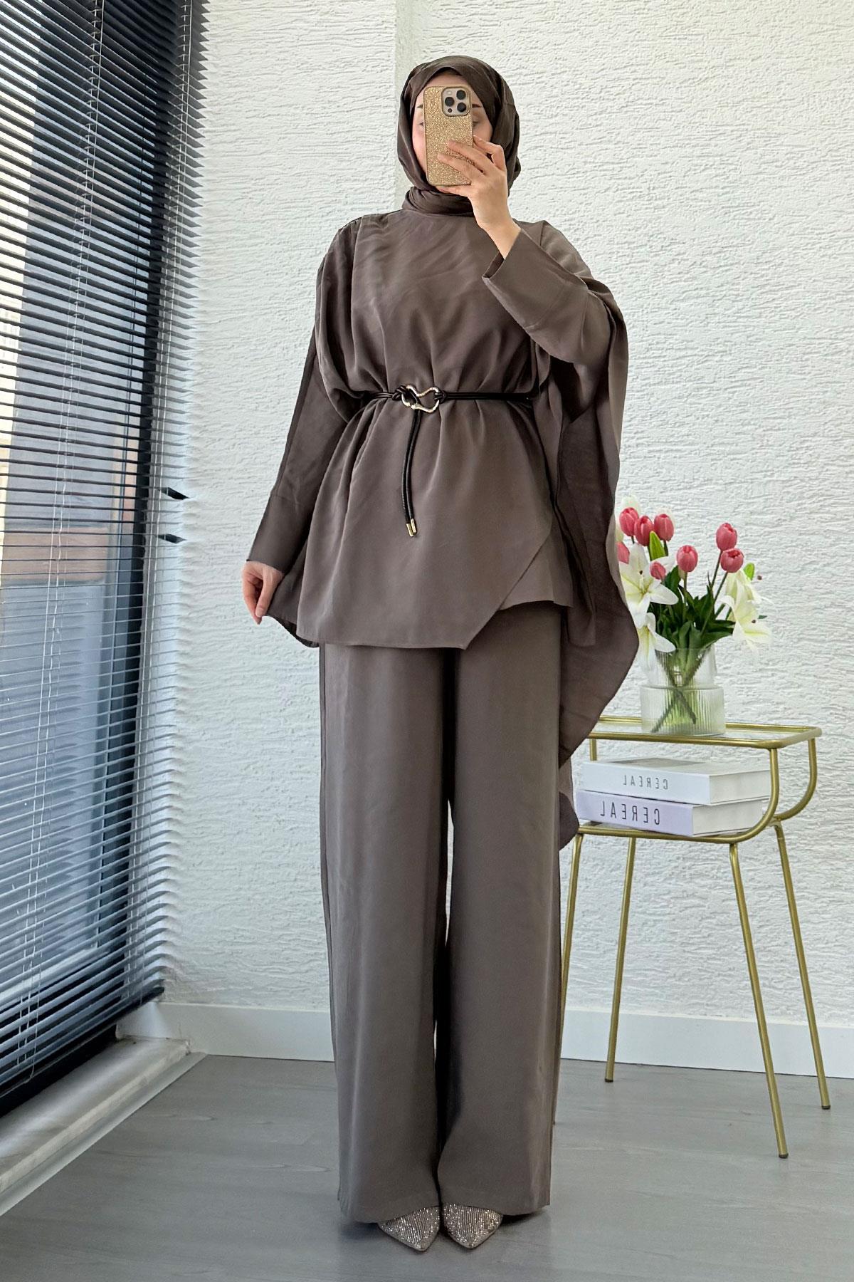 Premium Yarasa Kol Pelerinli İkili Takım – Vizon