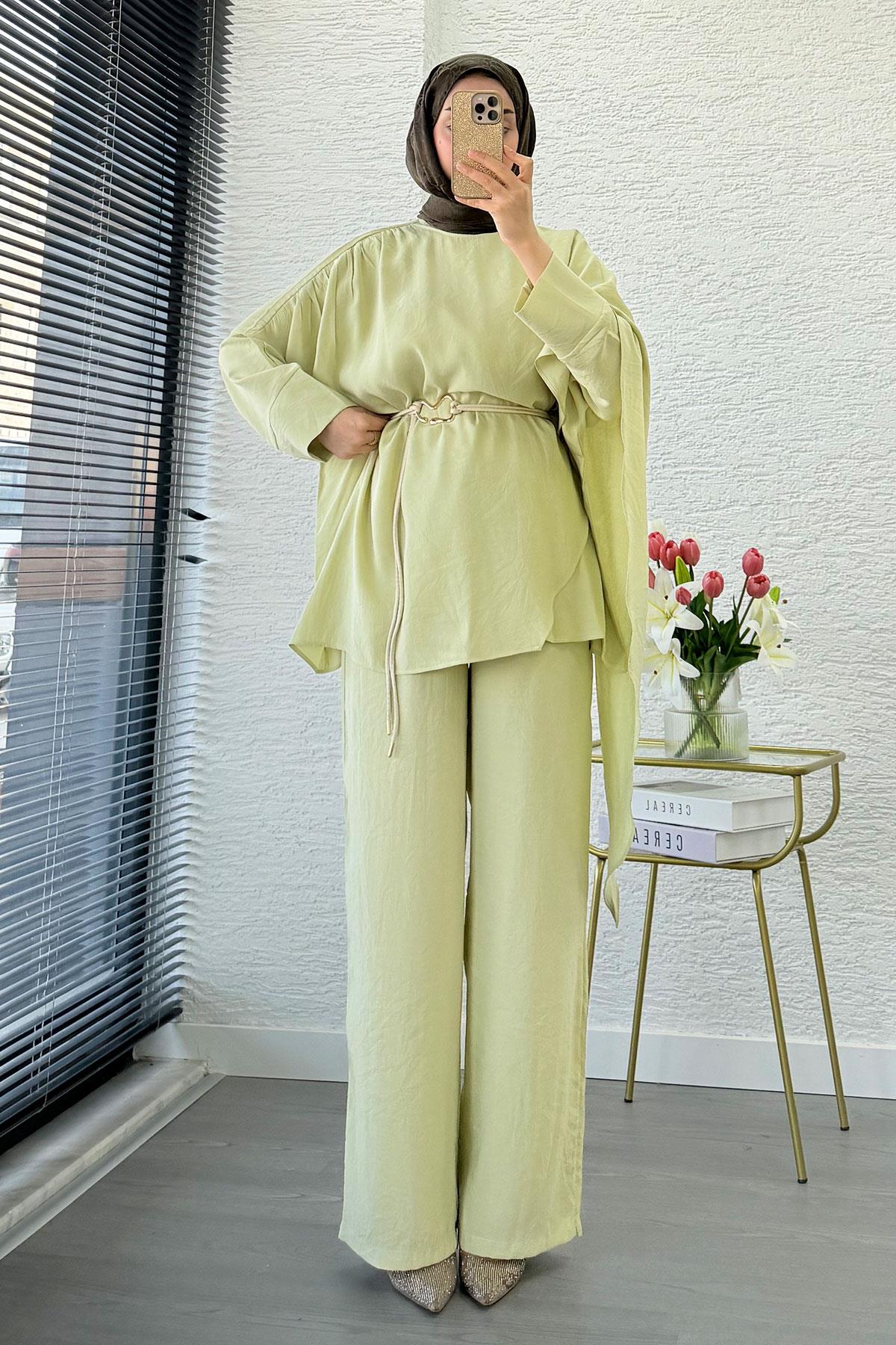 Premium Yarasa Kol Pelerinli İkili Takım – Olive