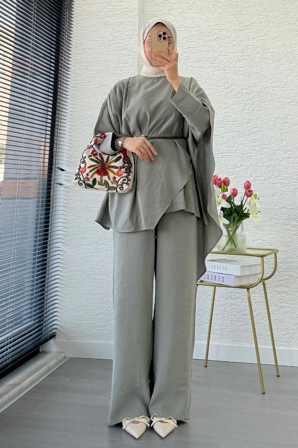 Premium Yarasa Kol Pelerinli İkili Takım – Haki