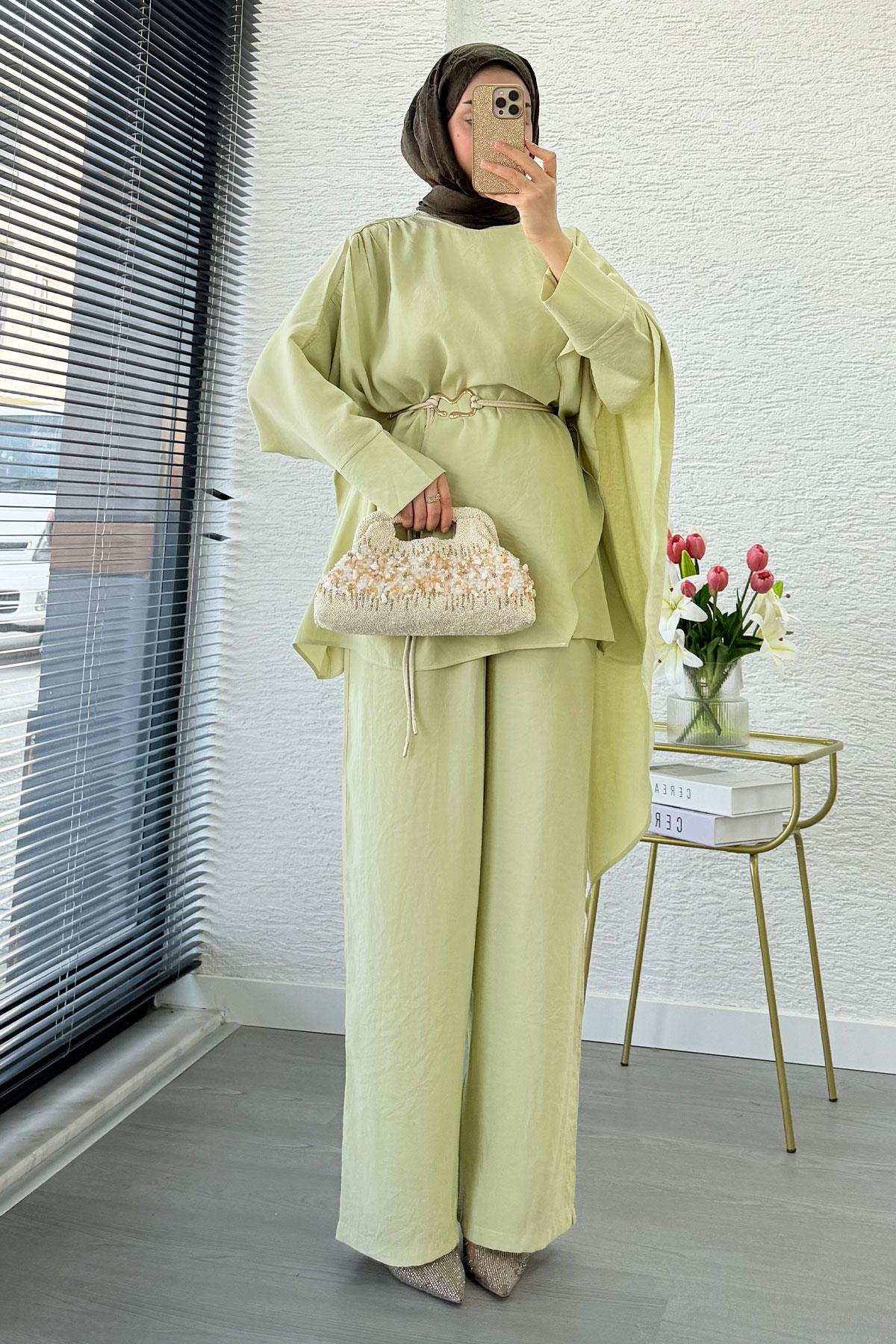 Premium Yarasa Kol Pelerinli İkili Takım – Olive