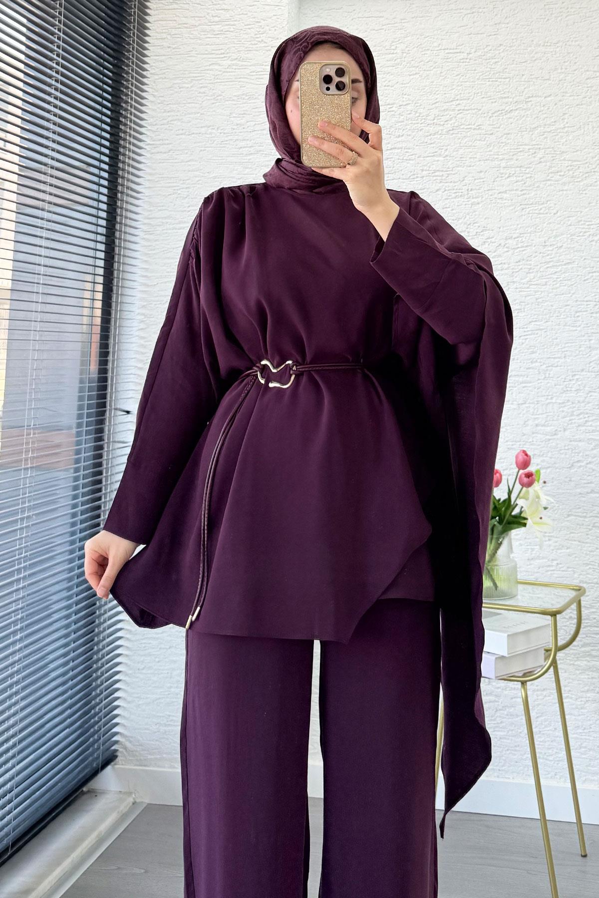 Premium Yarasa Kol Pelerinli İkili Takım – Mürdüm