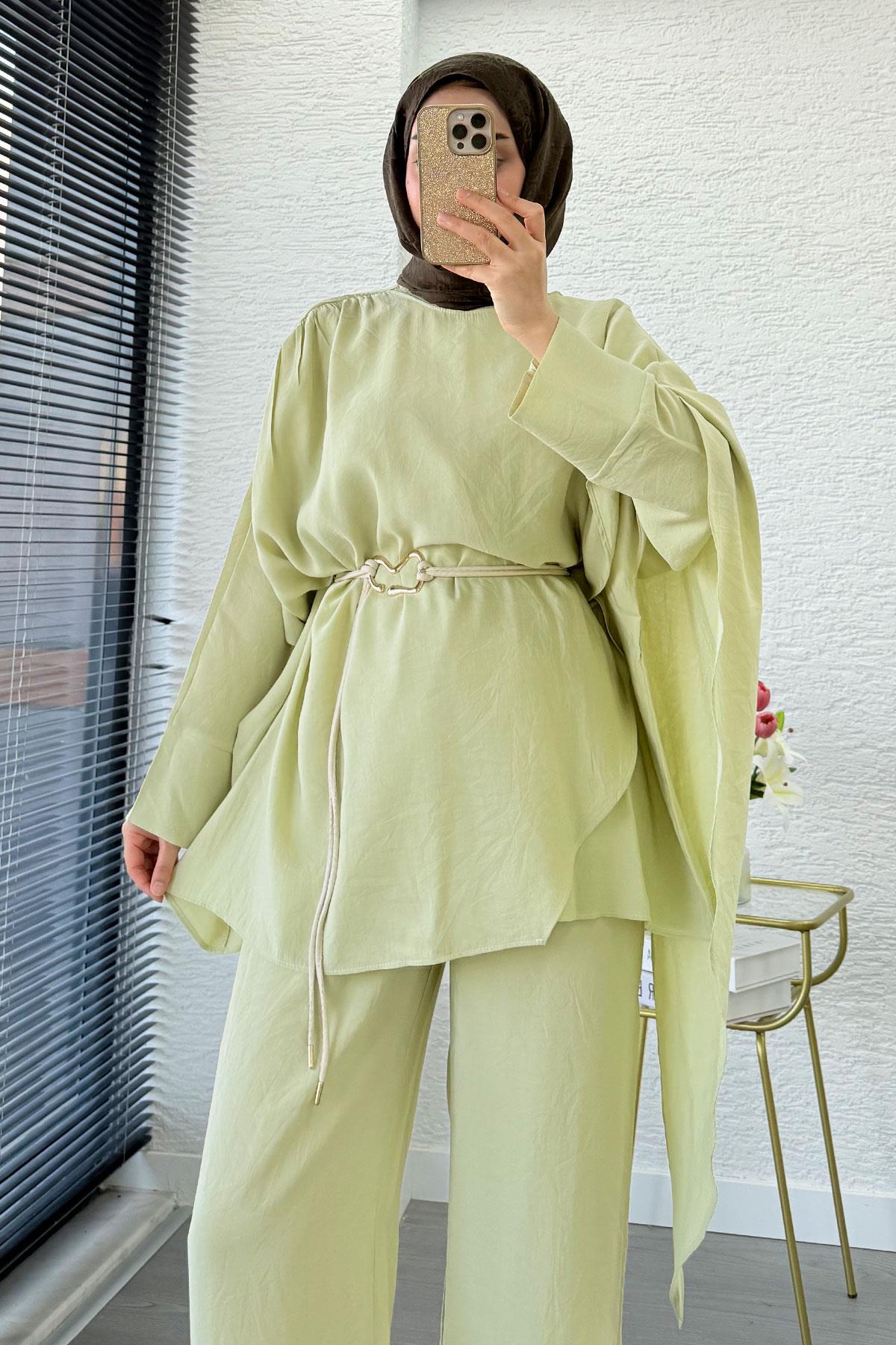 Premium Yarasa Kol Pelerinli İkili Takım – Olive