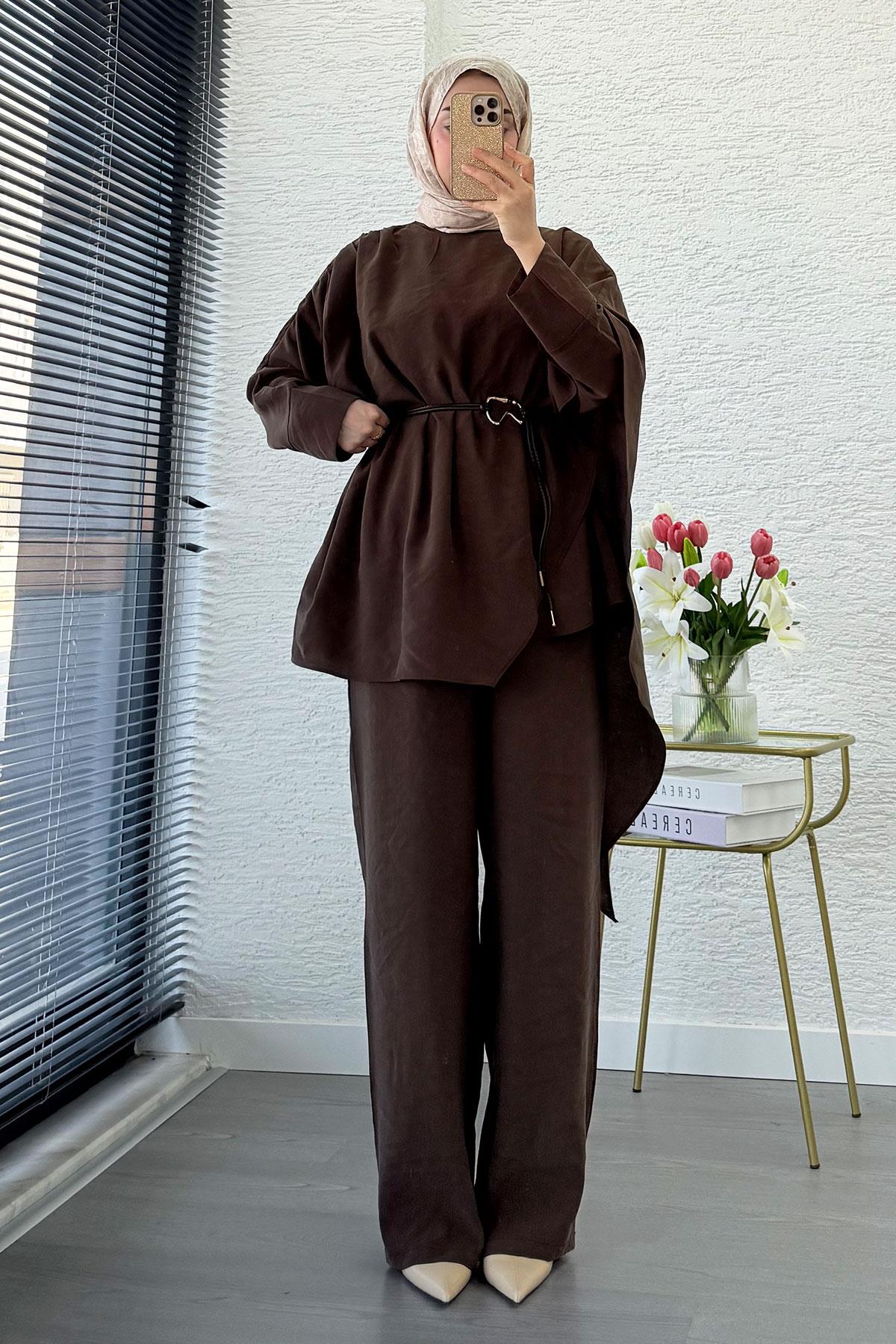 Premium Yarasa Kol Pelerinli İkili Takım – Kahverengi