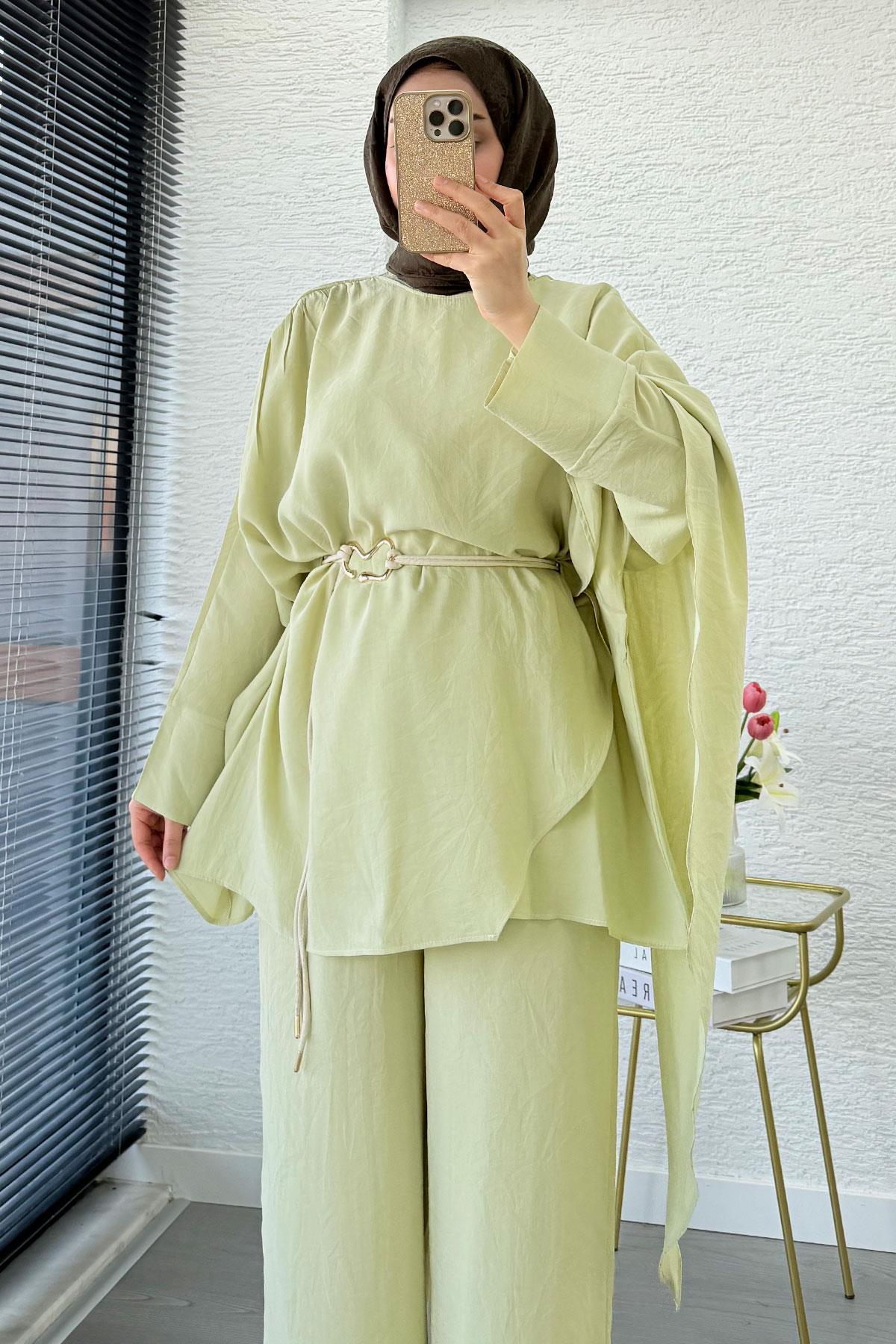 Premium Yarasa Kol Pelerinli İkili Takım – Olive