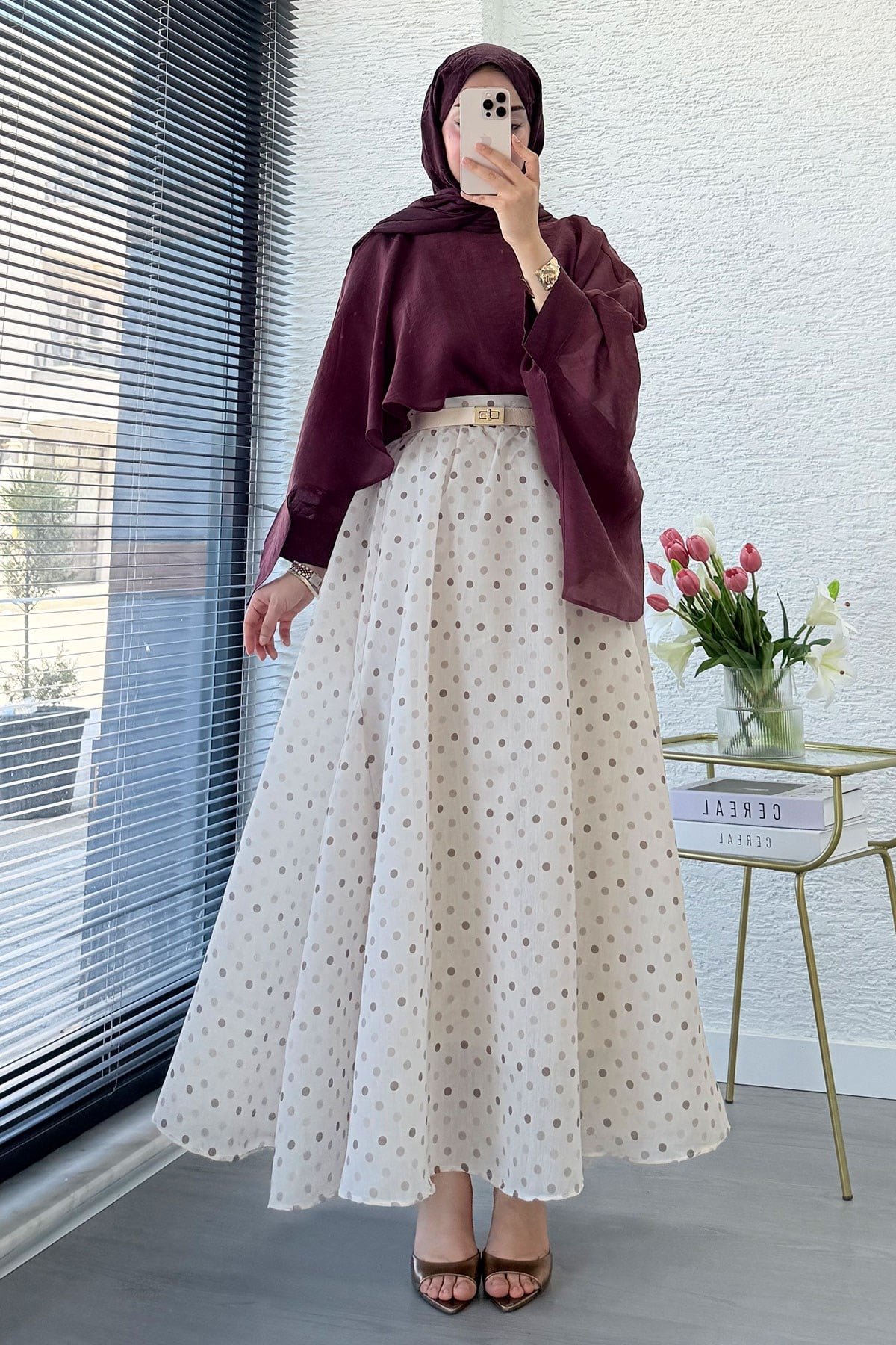 Premium Yarasa Kol Şal Yaka Vual Bluz - Mürdüm