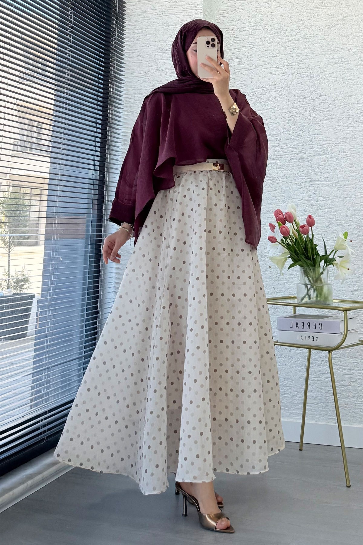 Premium Yarasa Kol Şal Yaka Vual Bluz - Mürdüm