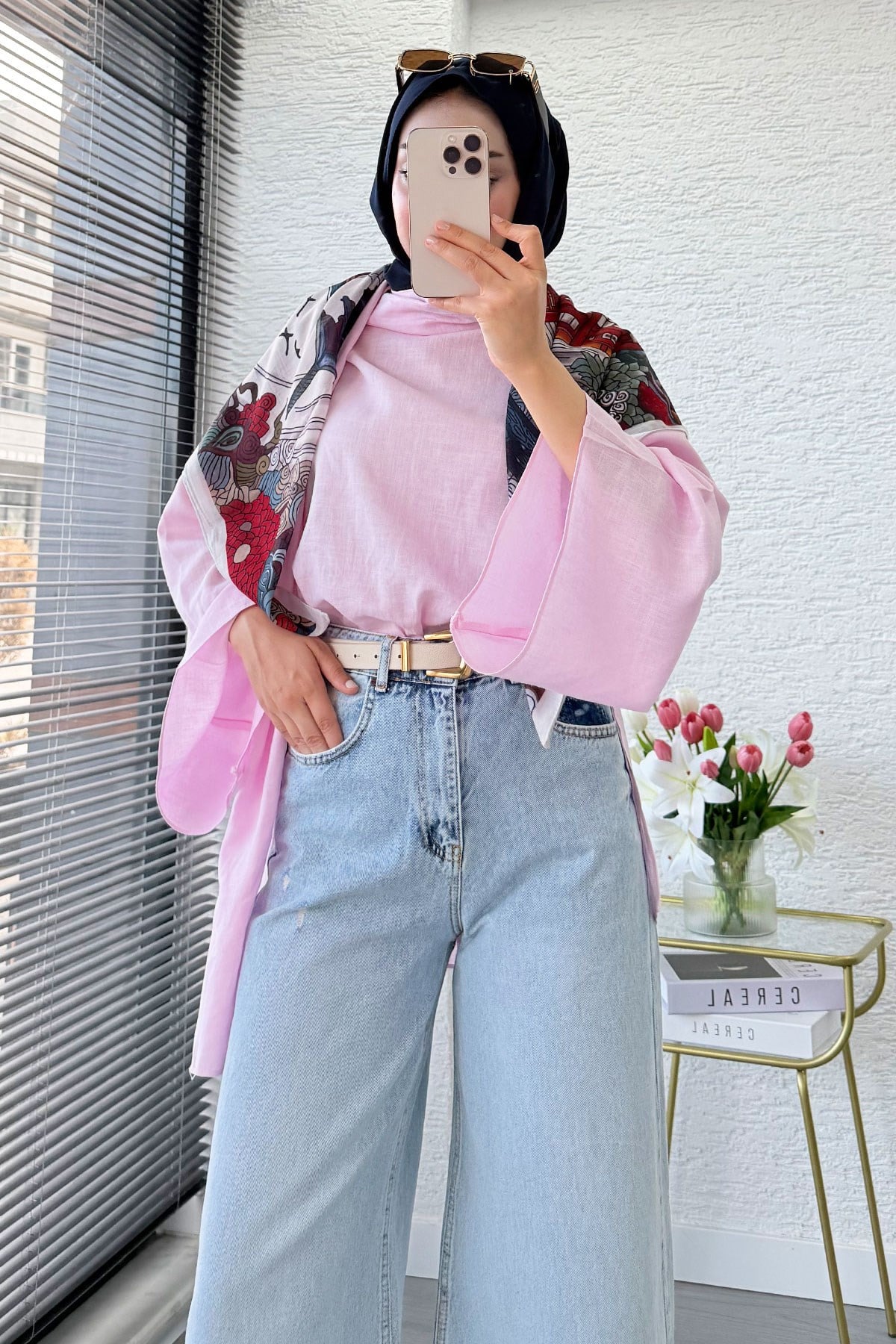 Premium Yırtık Detaylı Geniş Paça Kadın Jean Pantolon - Açık Mavi