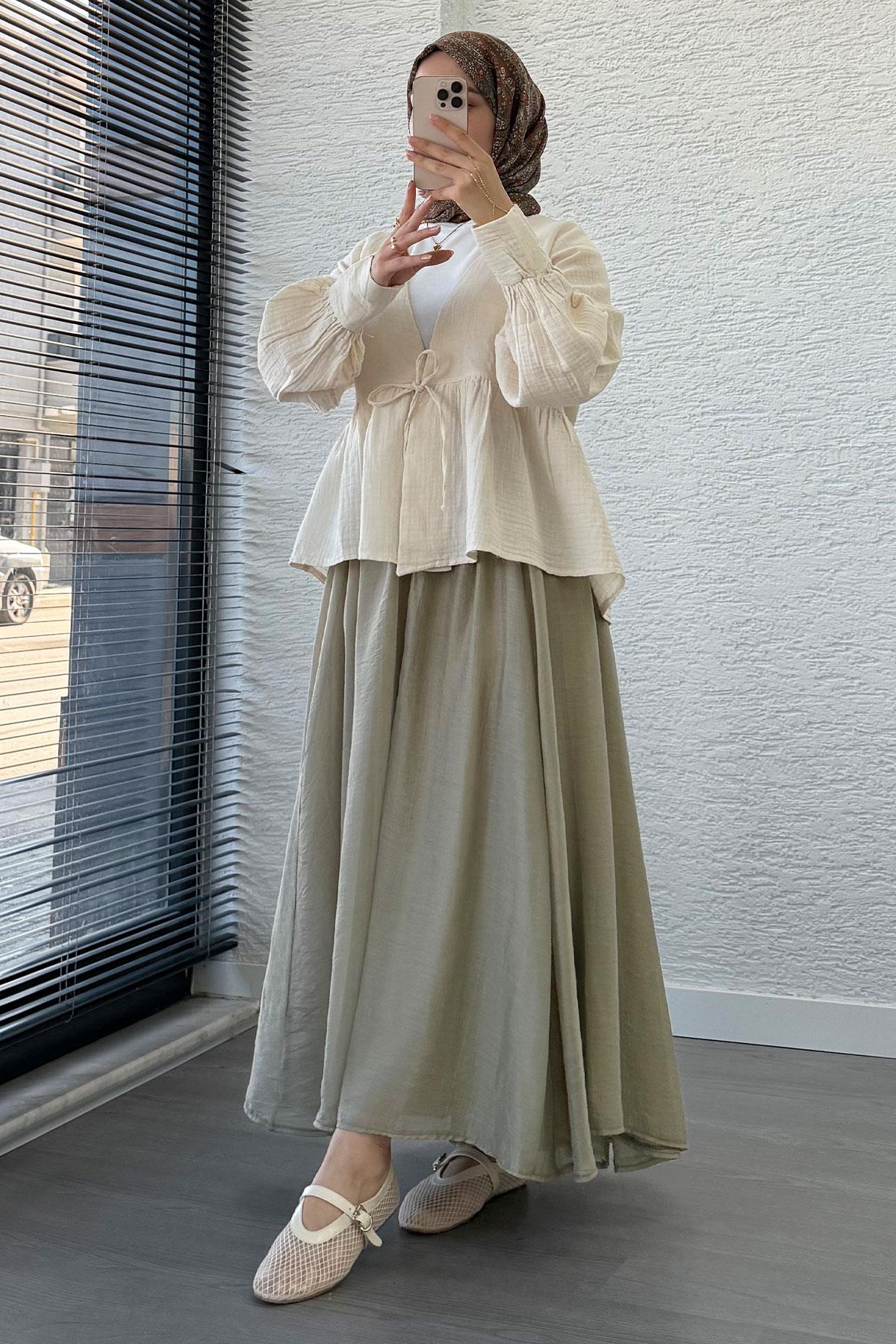 Robadan Bağlamalı Müslin Kimono – Taş 