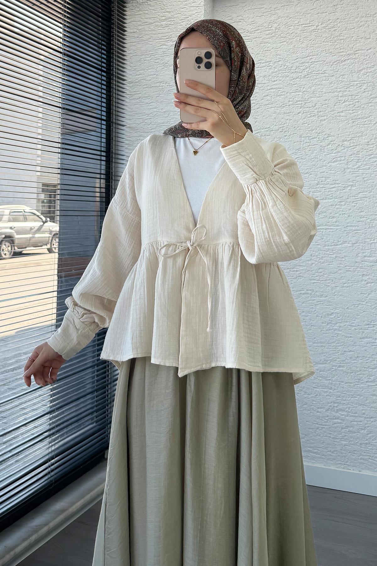 Robadan Bağlamalı Müslin Kimono – Taş 