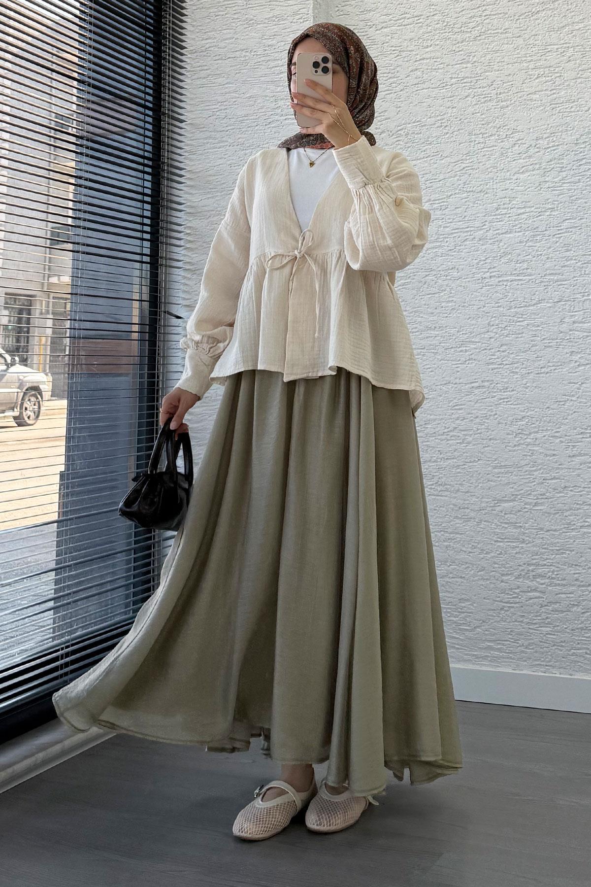 Robadan Bağlamalı Müslin Kimono – Taş 