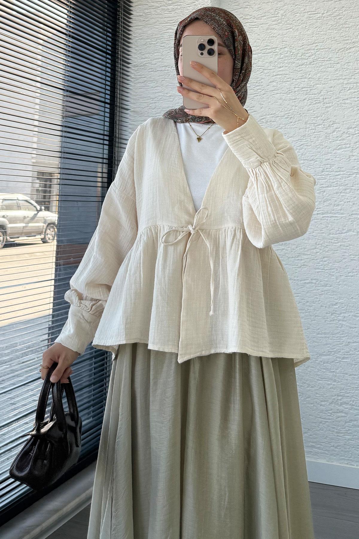 Robadan Bağlamalı Müslin Kimono – Taş 