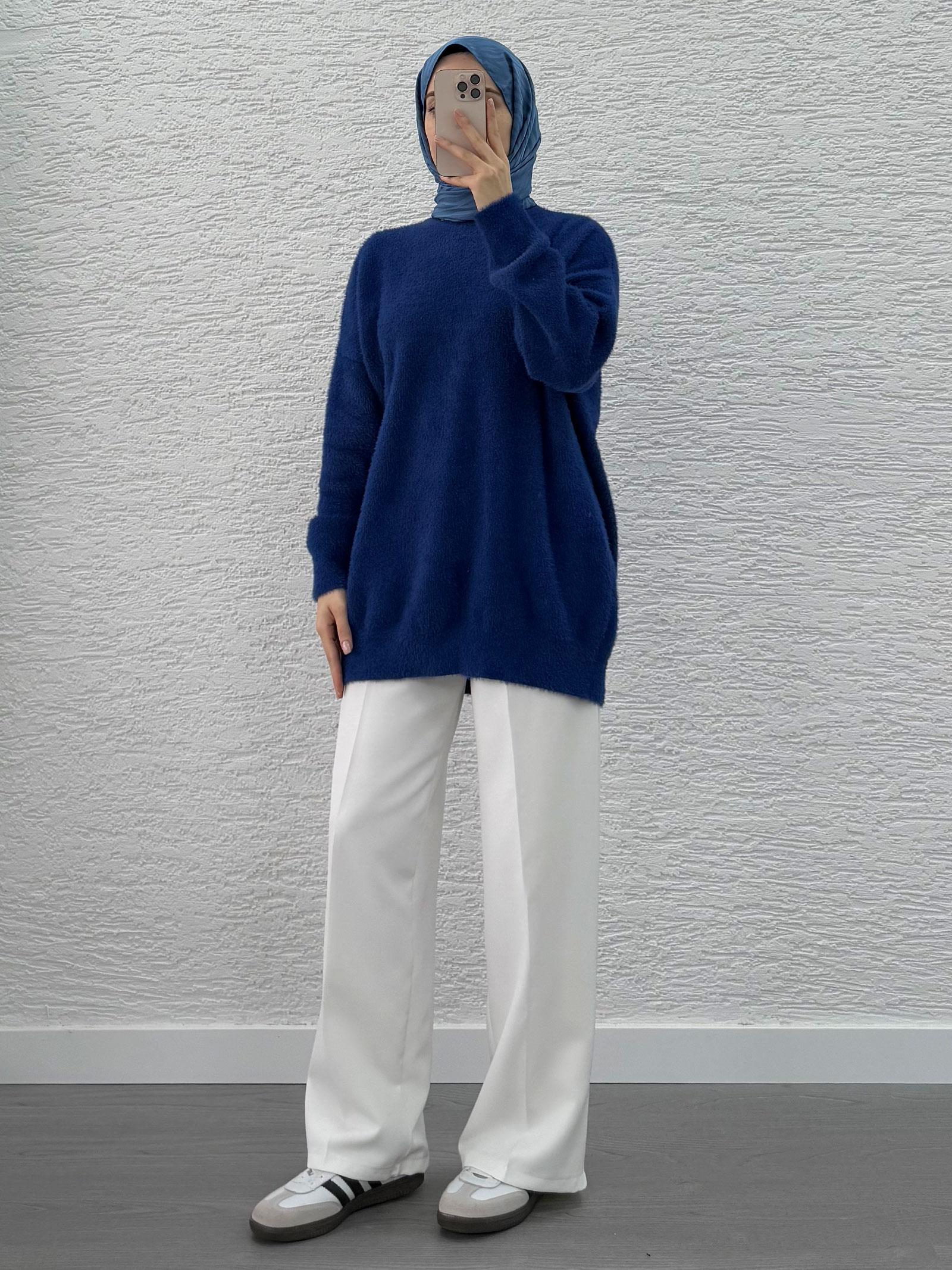 Saks Sakallı Oversize Kadın Kazak