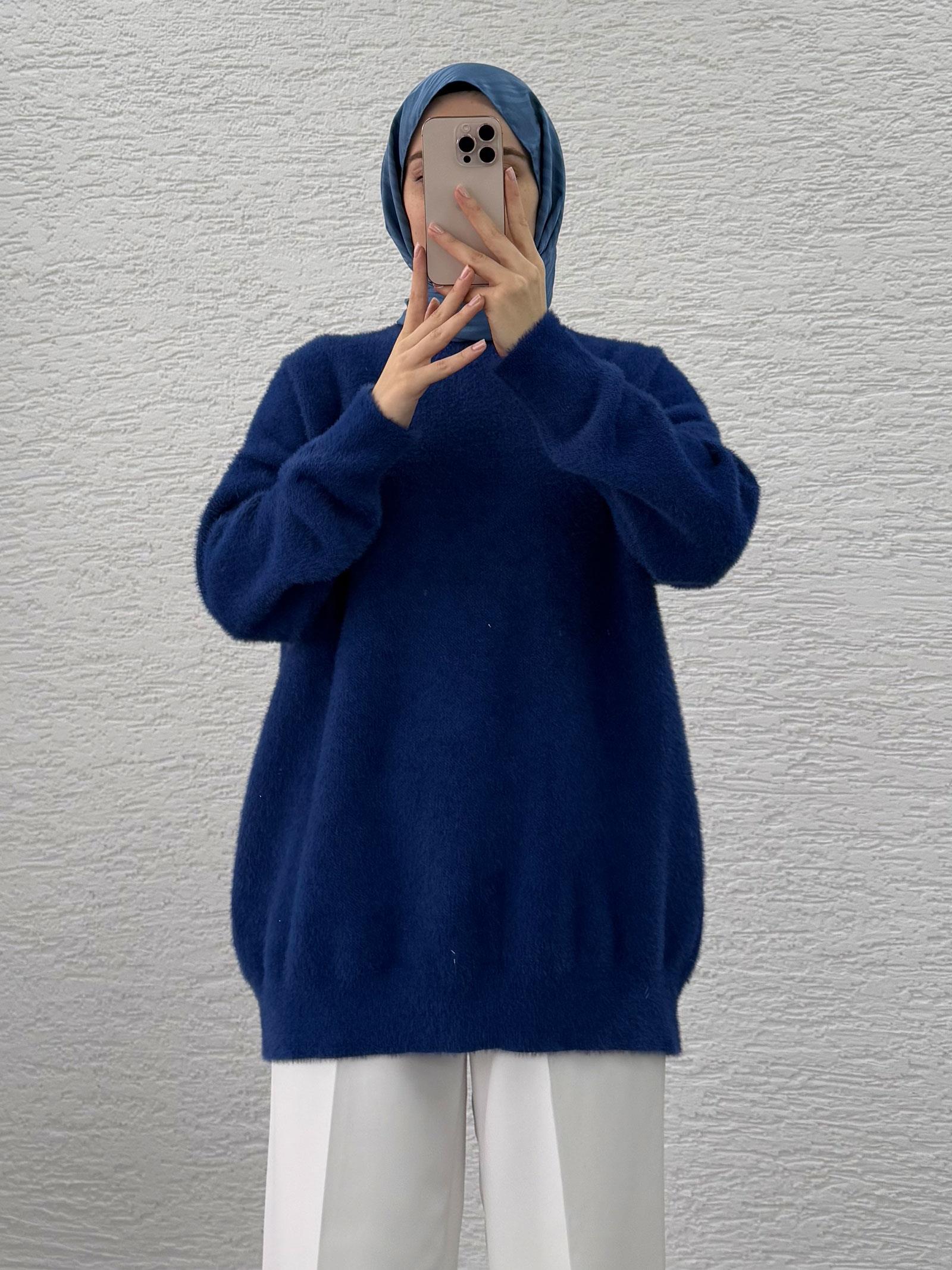Saks Sakallı Oversize Kadın Kazak