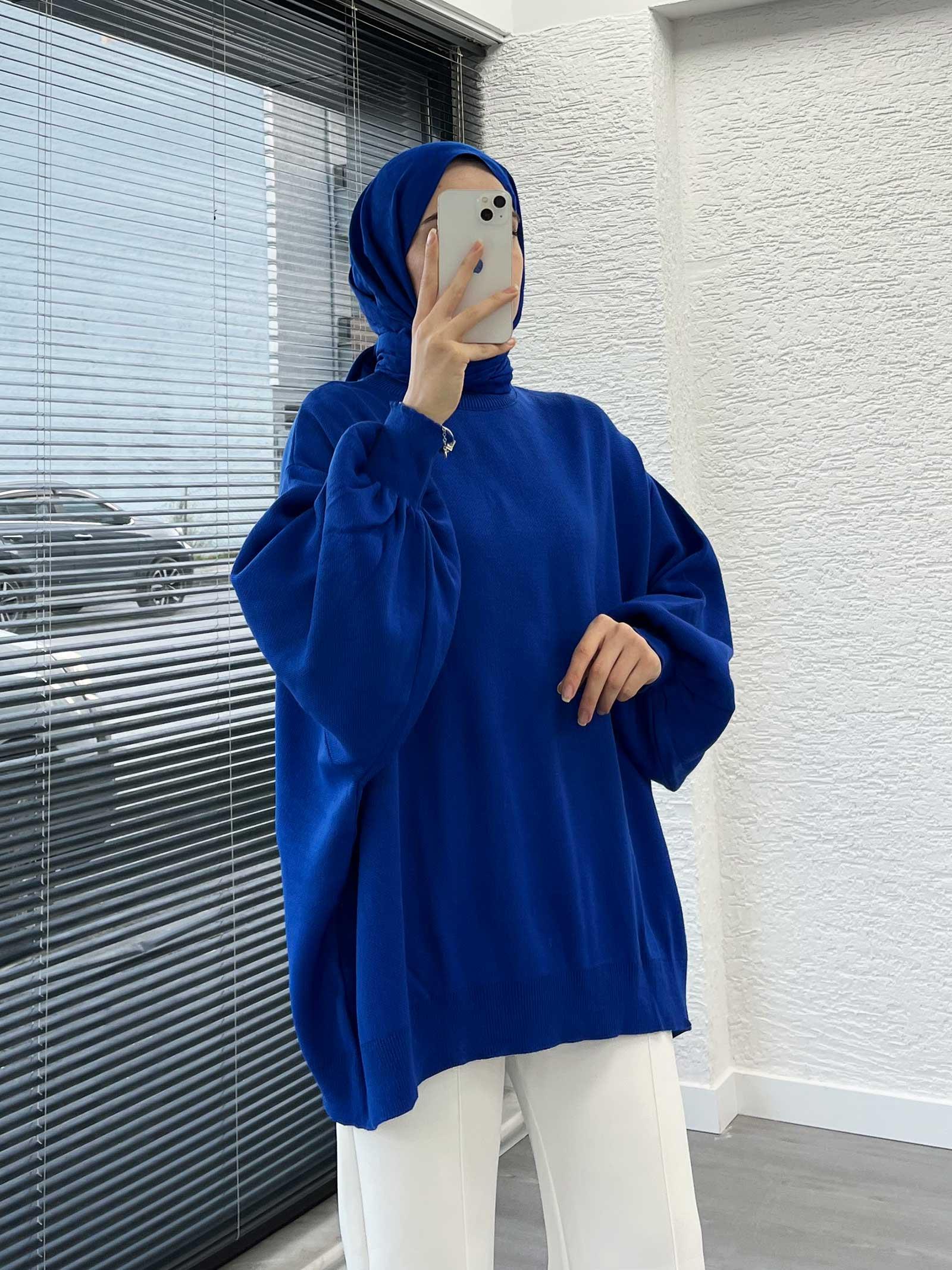 Saks Yarasa Kollu Oversize Kadın Kazak