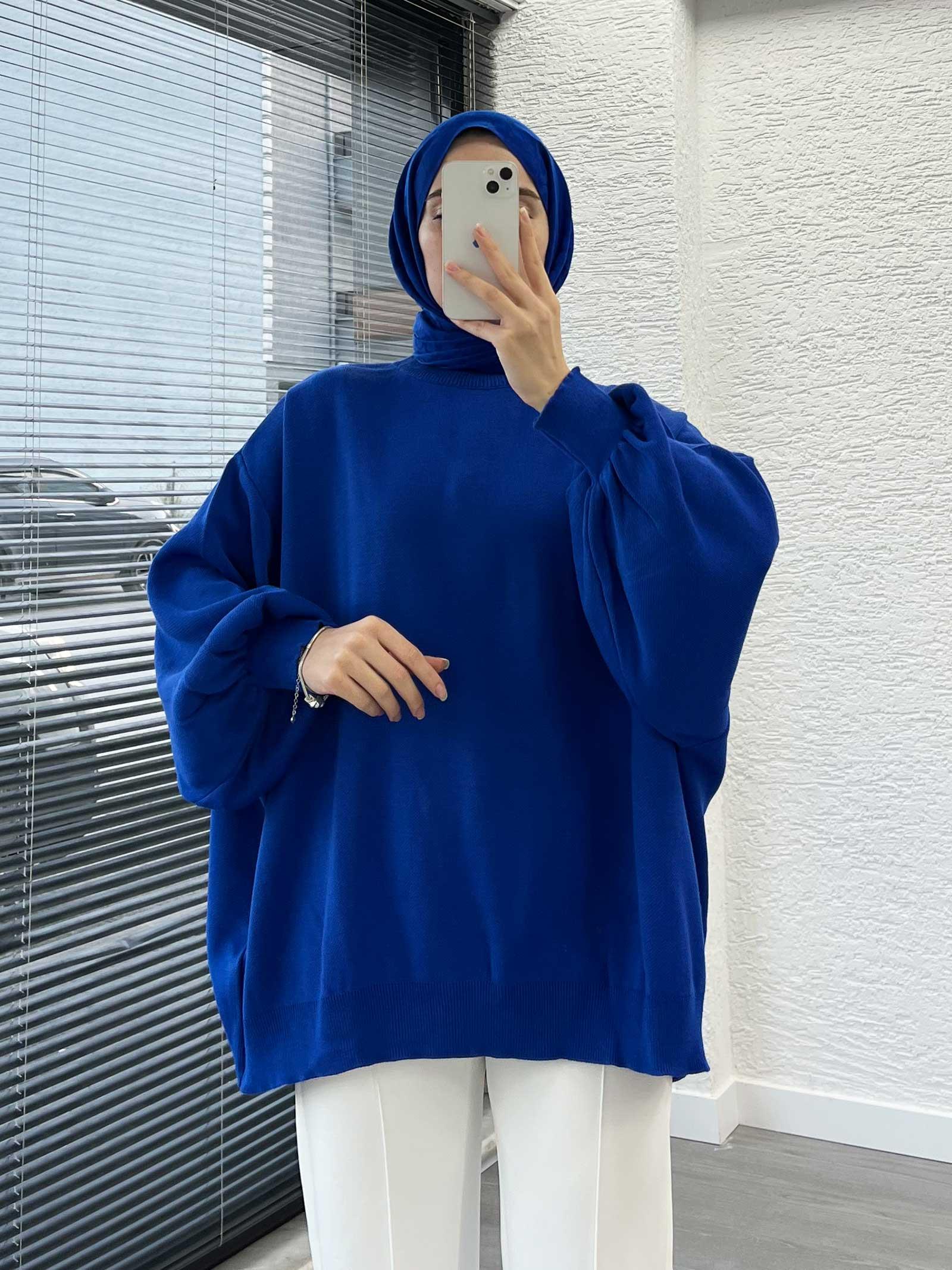 Saks Yarasa Kollu Oversize Kadın Kazak