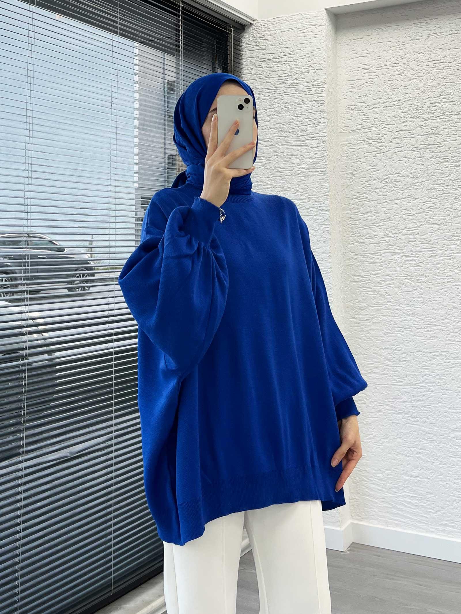 Saks Yarasa Kollu Oversize Kadın Kazak