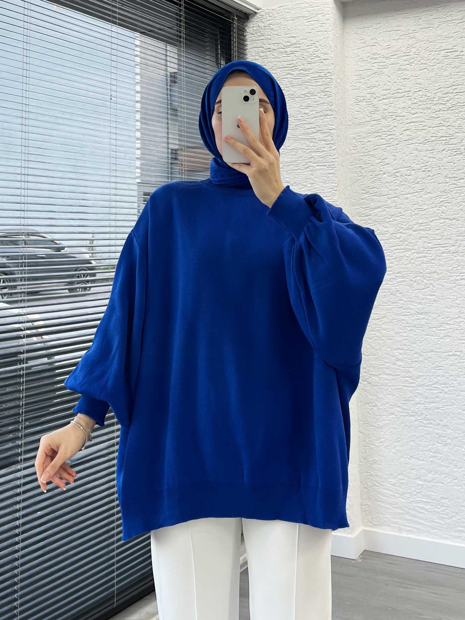 Saks Yarasa Kollu Oversize Kadın Kazak
