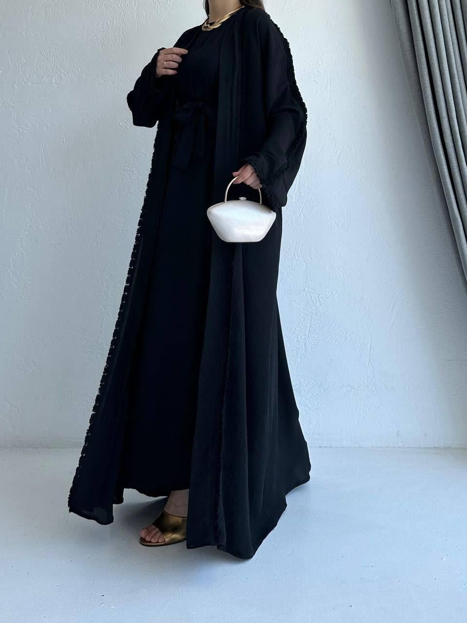 Siyah Adel Abaya Takım