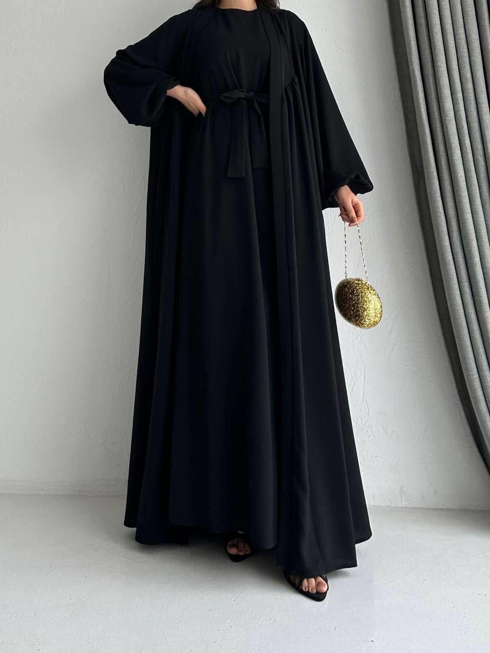 Siyah Alya Abaya Takım 