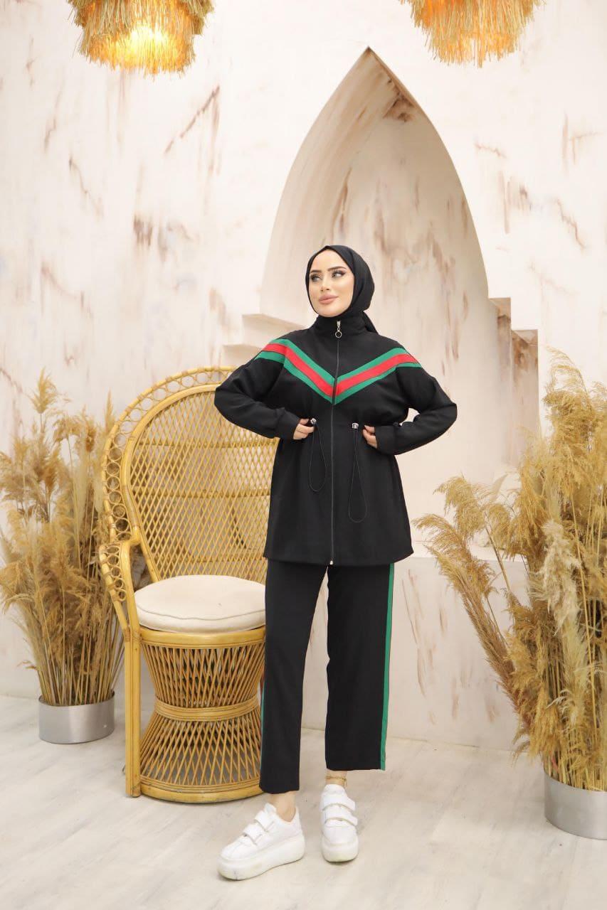 Siyah Gucci Şerit İkili Takım
