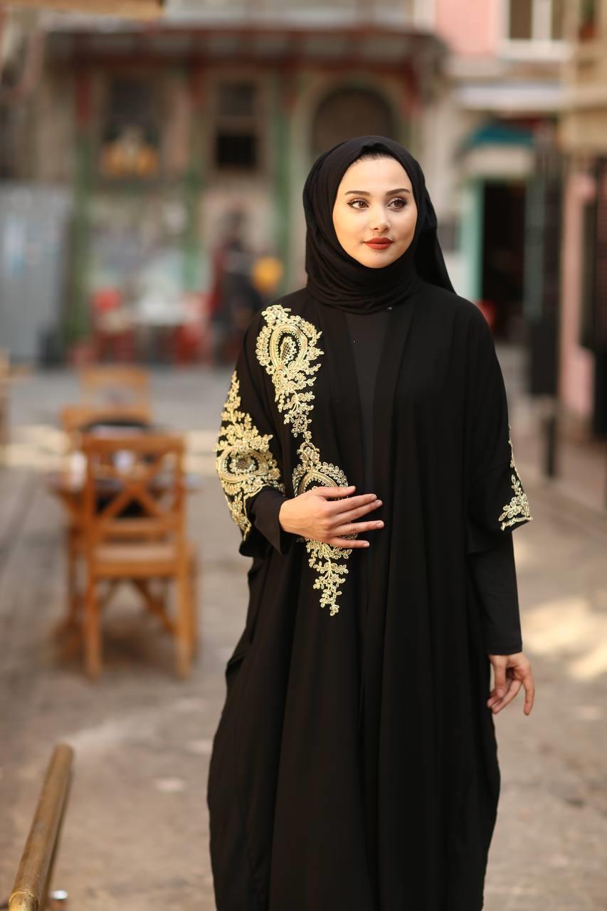 Siyah Güpür Detay Abaya