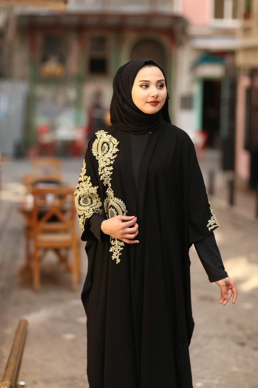 Siyah Güpür Detay Abaya