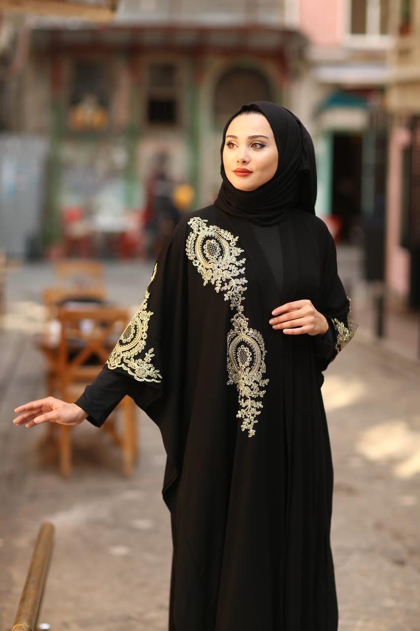 Siyah Güpür Detay Abaya