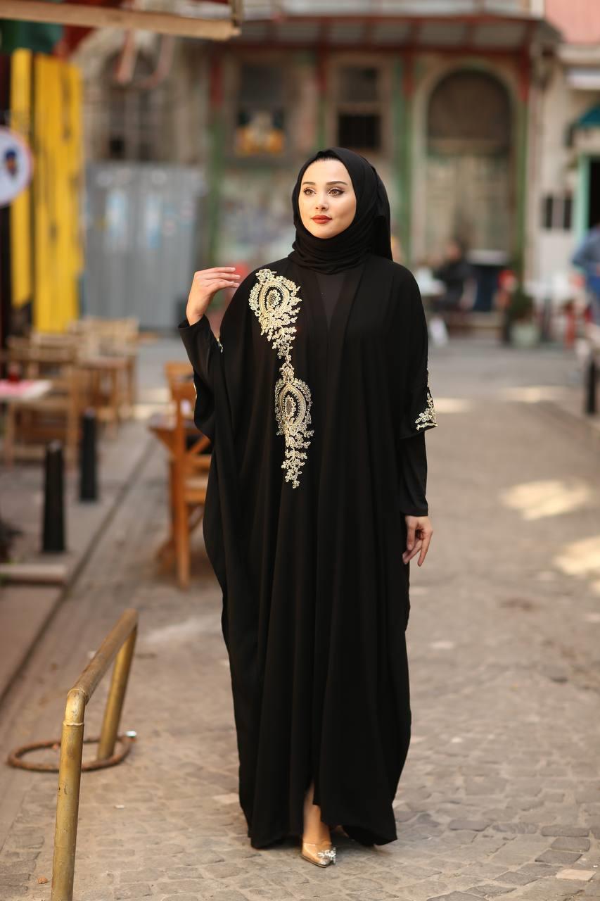 Siyah Güpür Detay Abaya