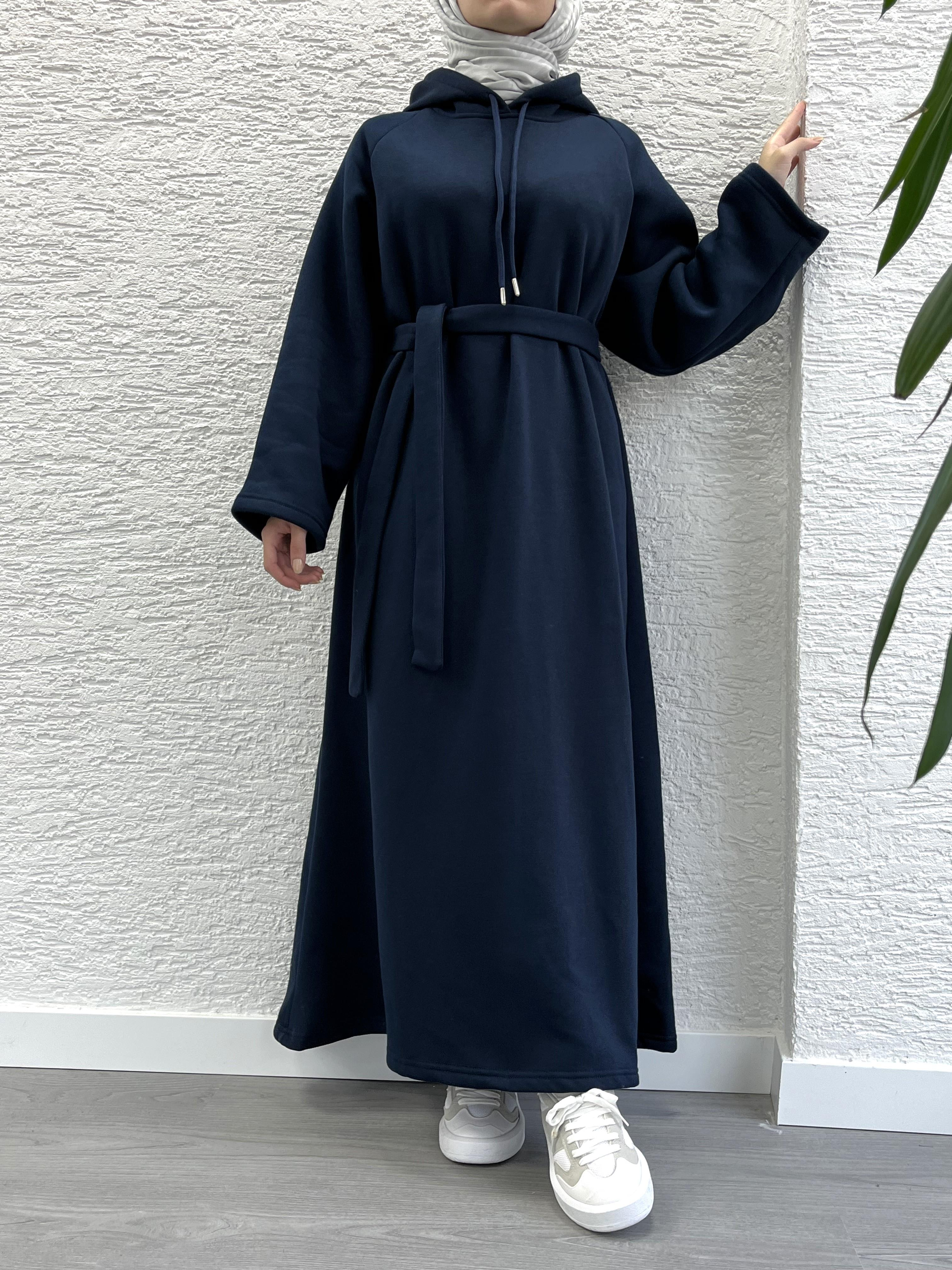 Siyah Kapşonlu Oversize Sweat Elbise