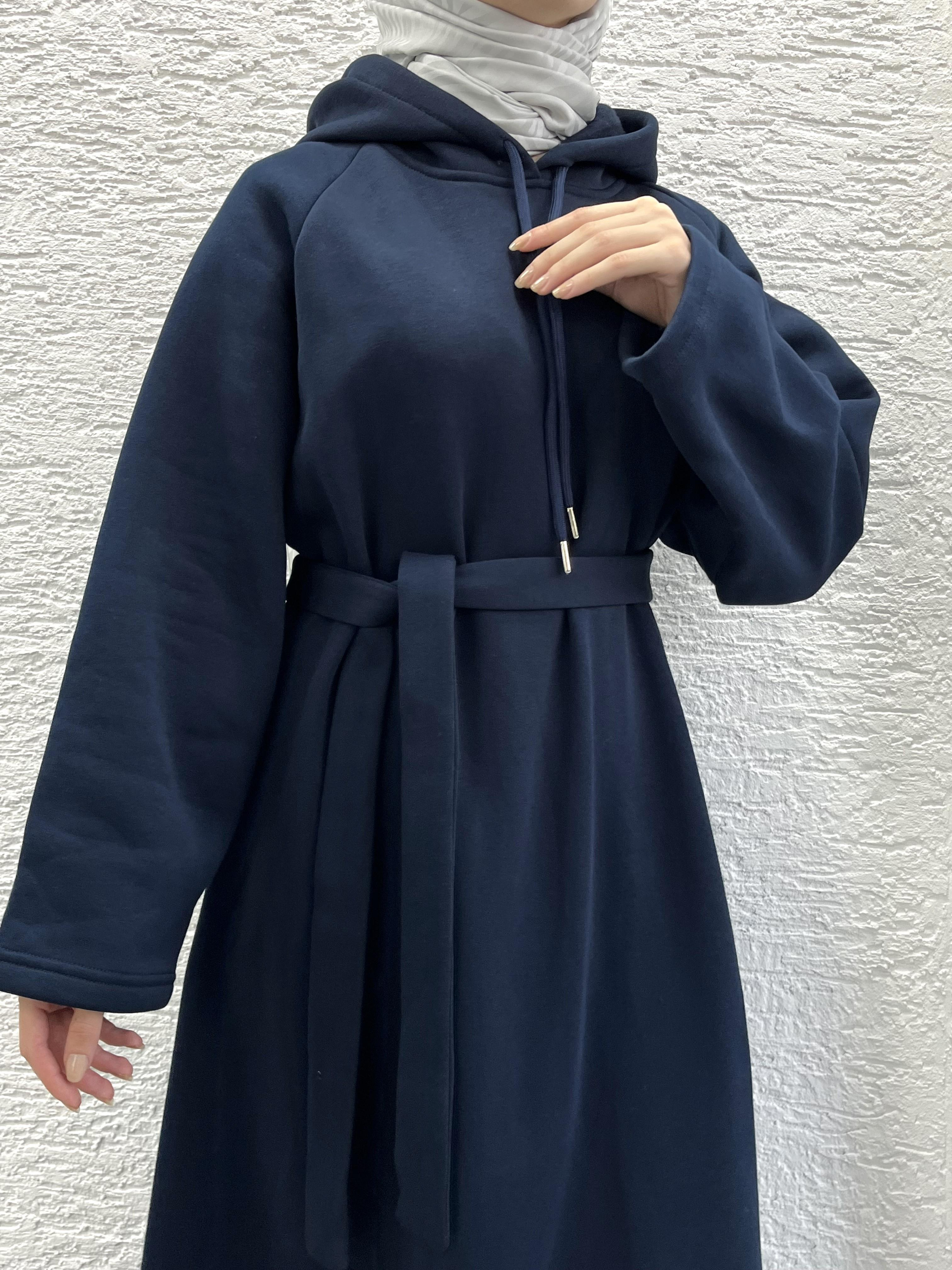 Siyah Kapşonlu Oversize Sweat Elbise