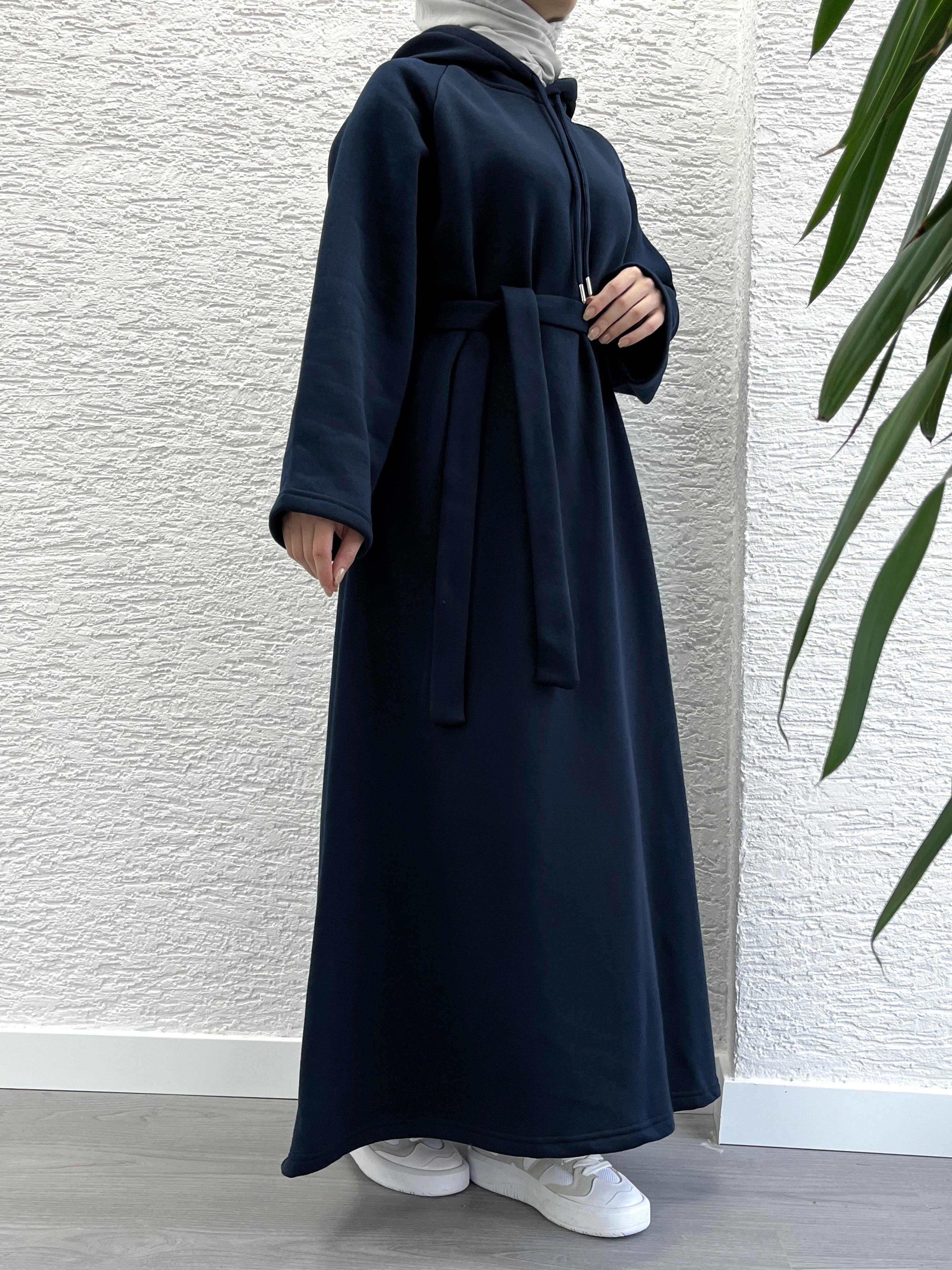 Siyah Kapşonlu Oversize Sweat Elbise