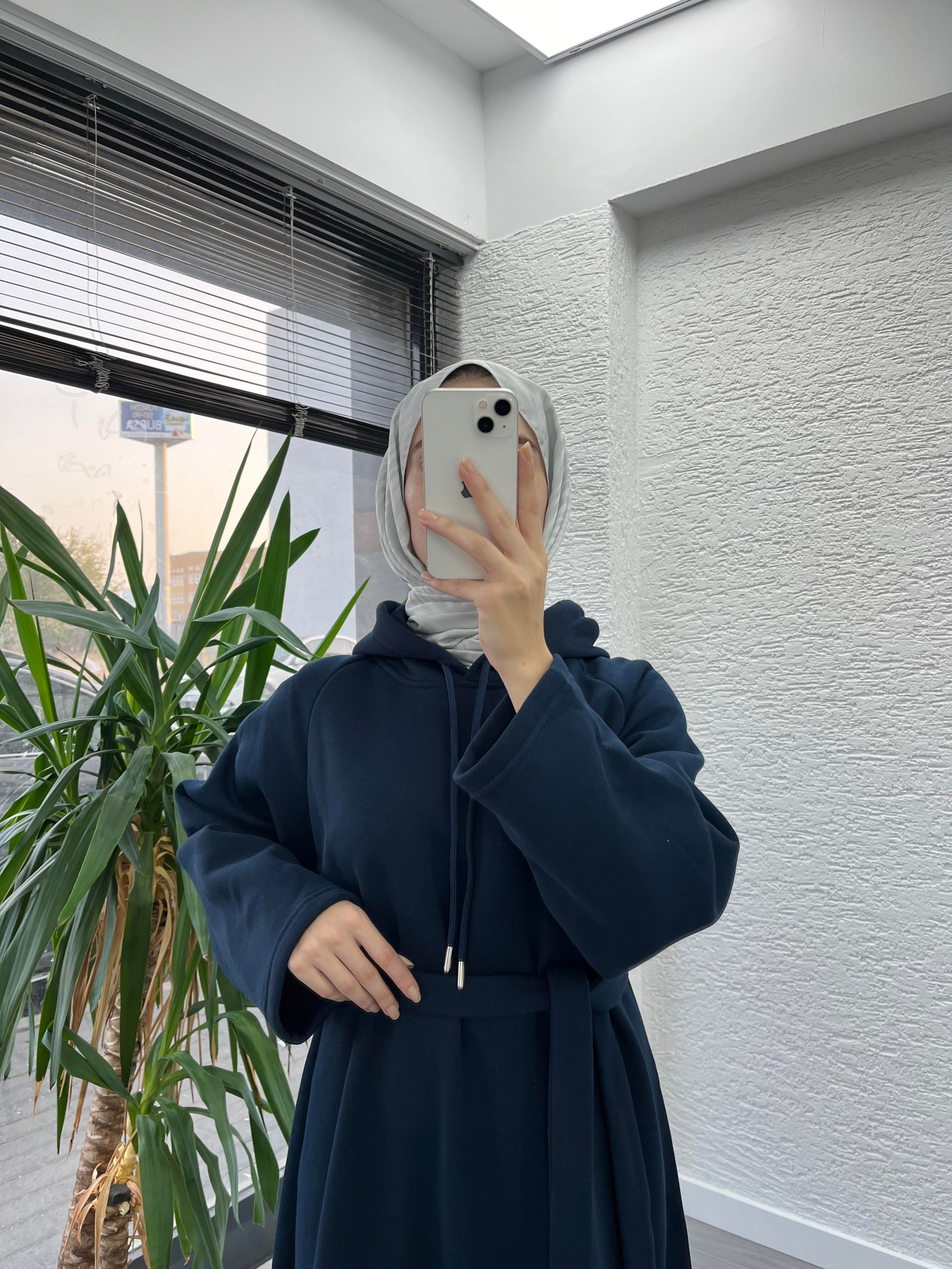Siyah Kapşonlu Oversize Sweat Elbise