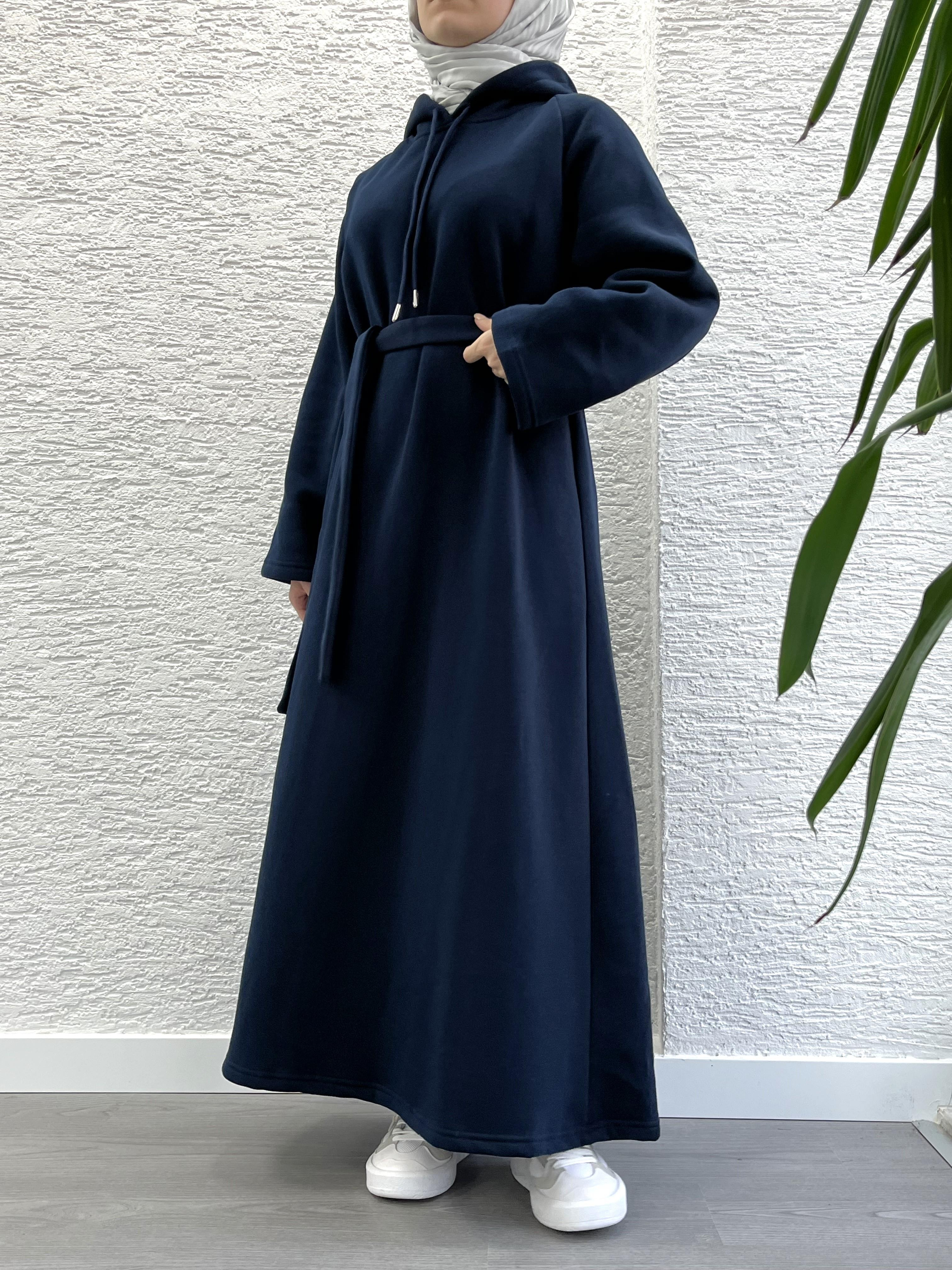 Siyah Kapşonlu Oversize Sweat Elbise