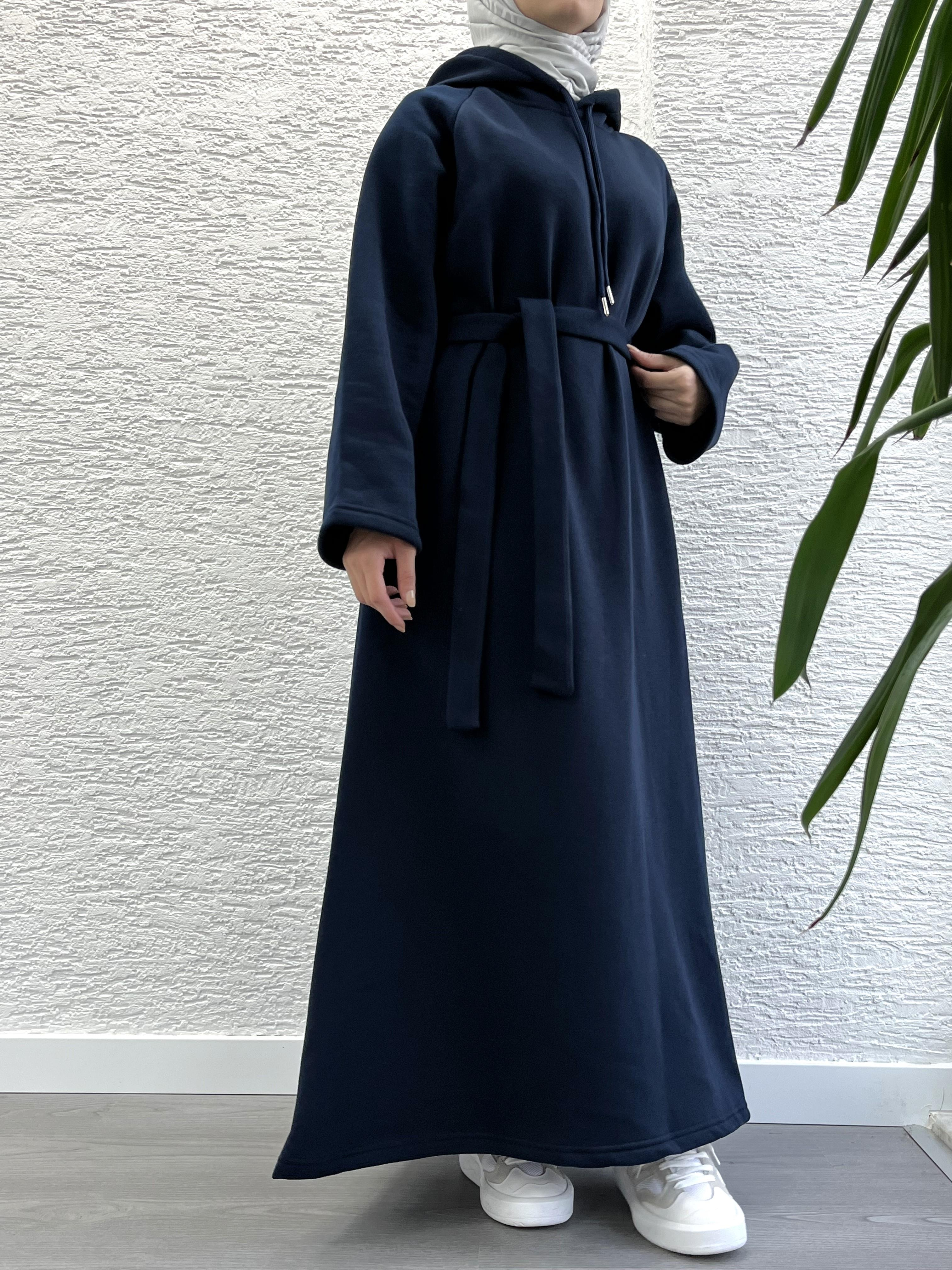 Siyah Kapşonlu Oversize Sweat Elbise