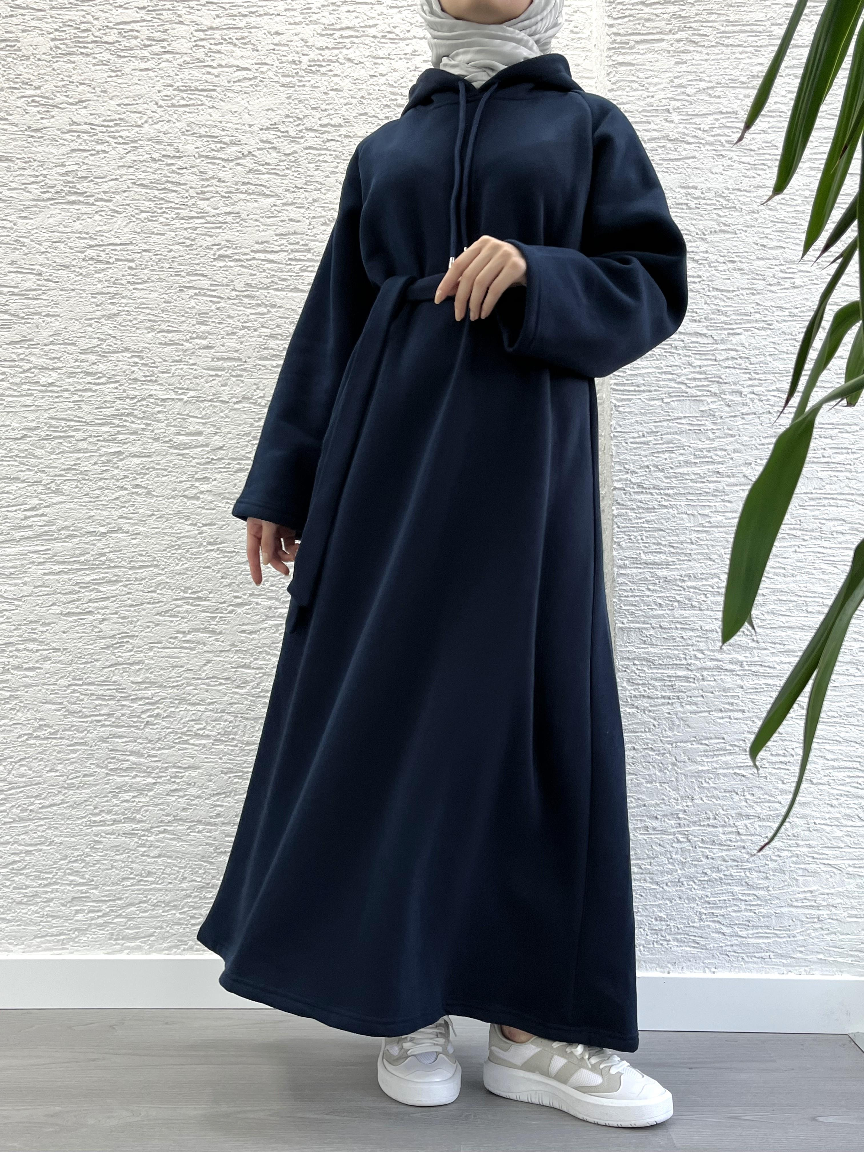 Siyah Kapşonlu Oversize Sweat Elbise