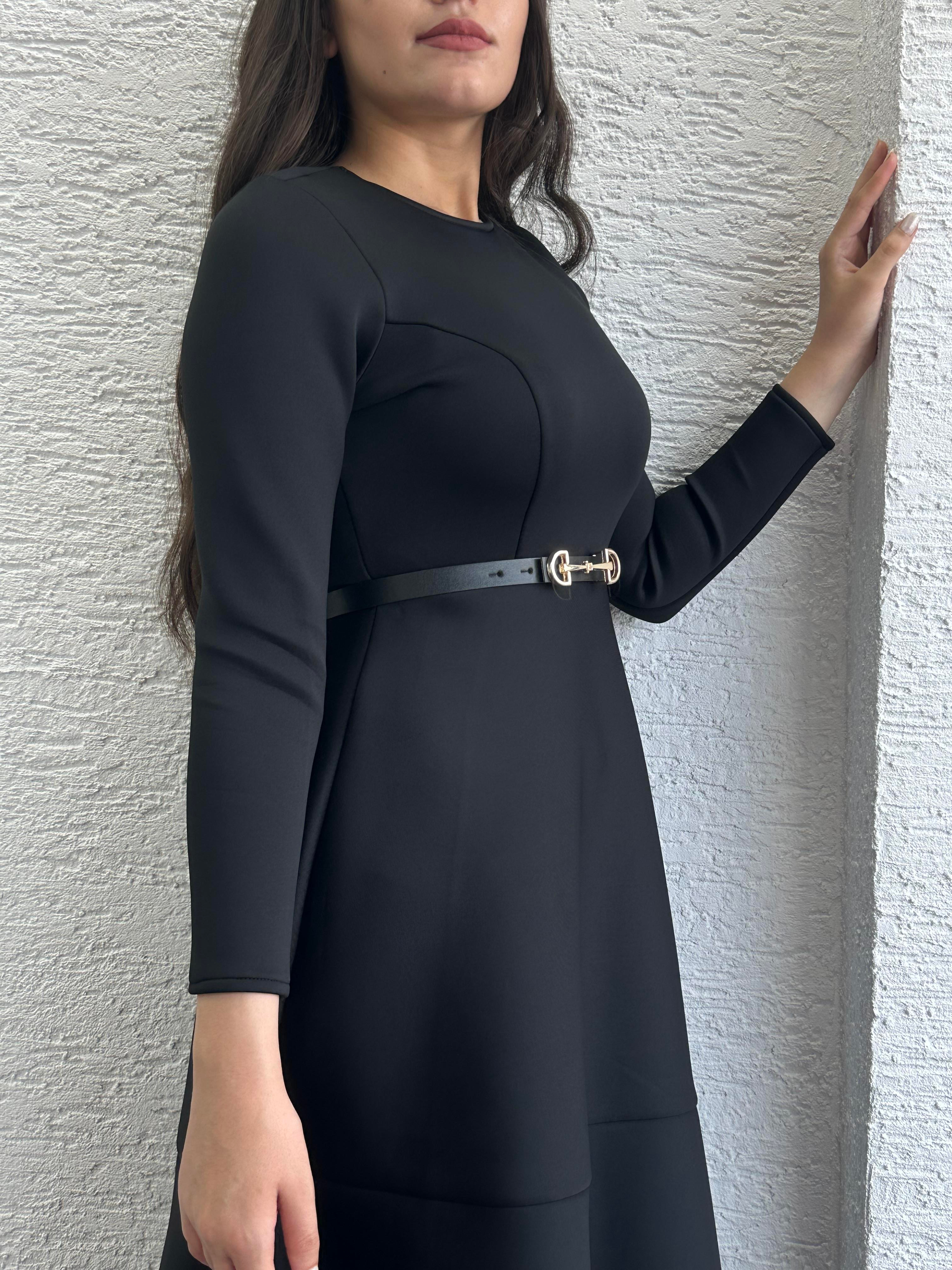 Siyah Kemerli Lisa Elbise
