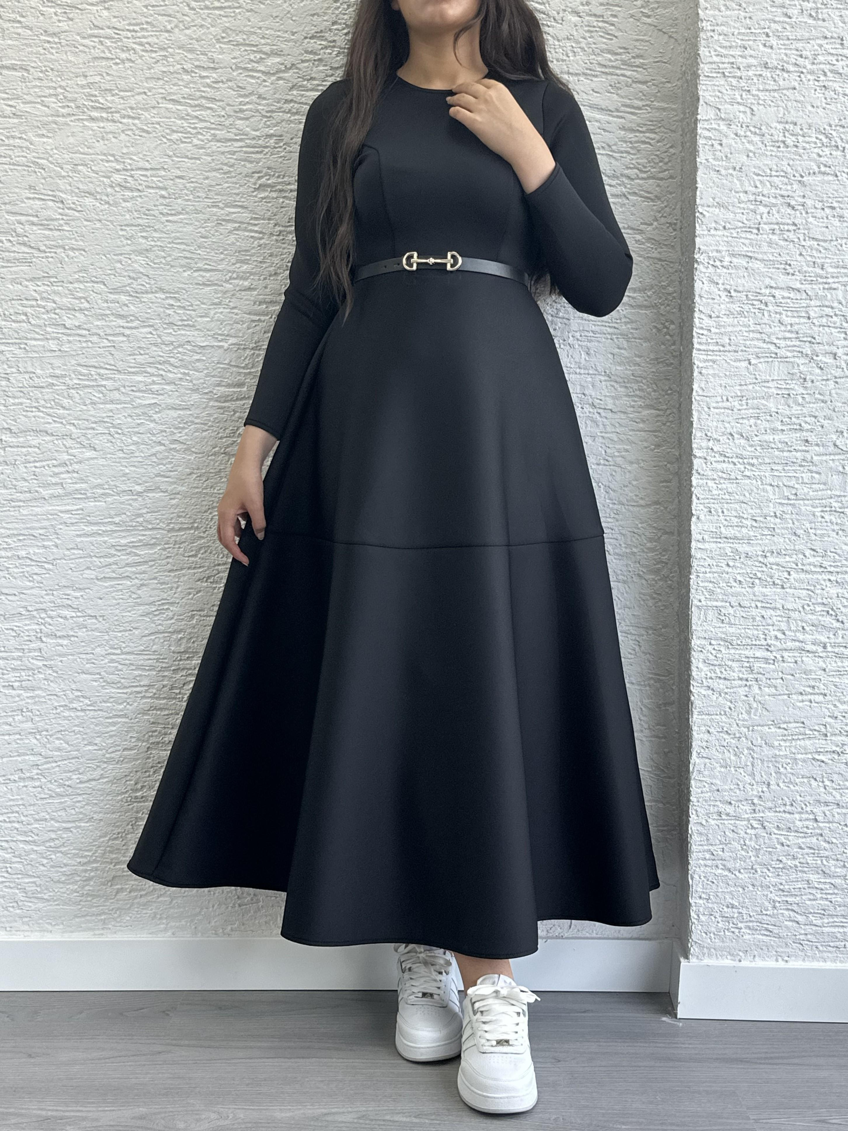 Siyah Kemerli Lisa Elbise