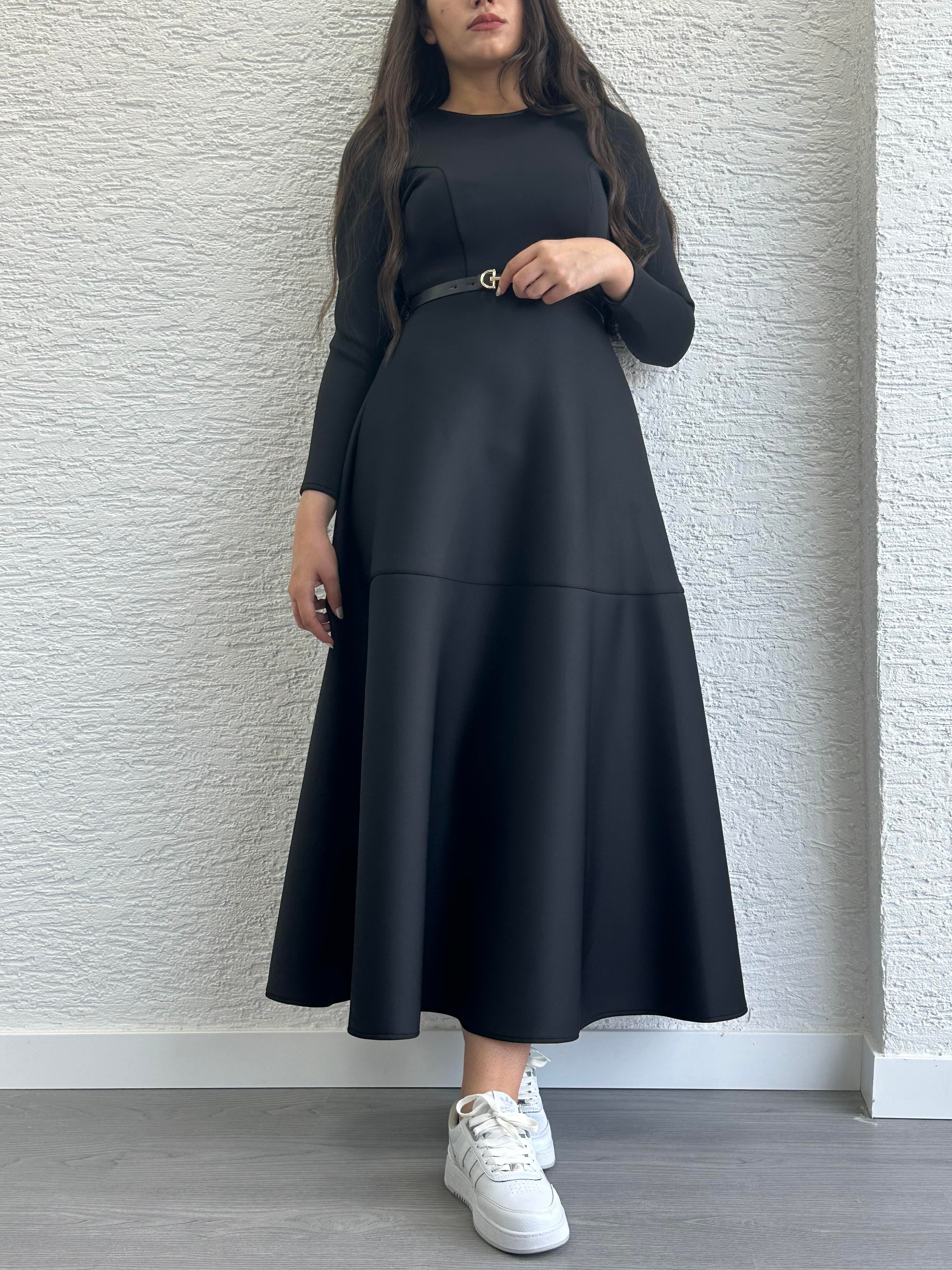 Siyah Kemerli Lisa Elbise